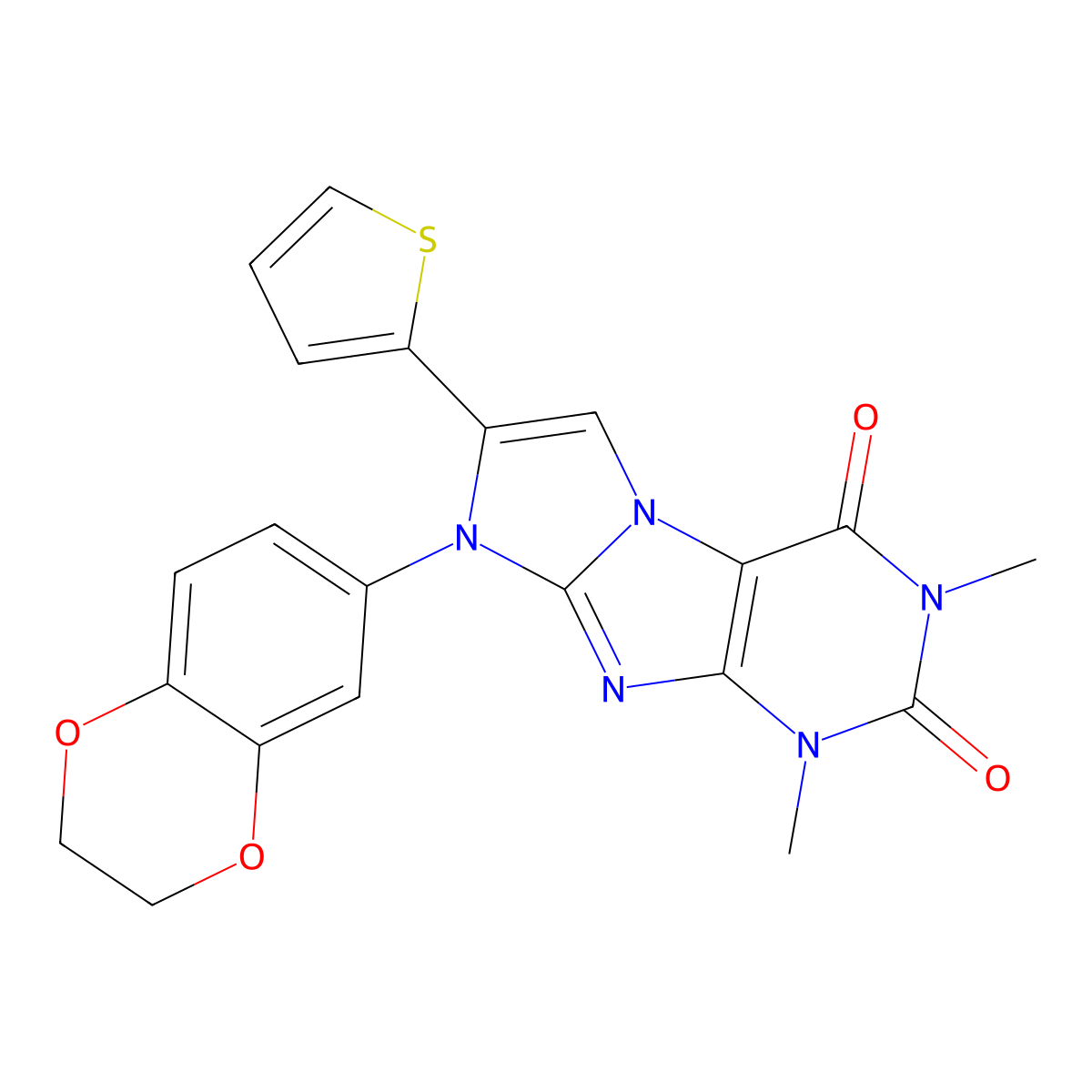 8-(2,3-dihydro-1,4-benzodioxin-6-yl)-1,3-dimethyl-7-(thiophen-2-yl)-1H-imidazo[2,1-f]purine-2,4(3H,8H)-dione molecular structure, CAS 847367-14-0