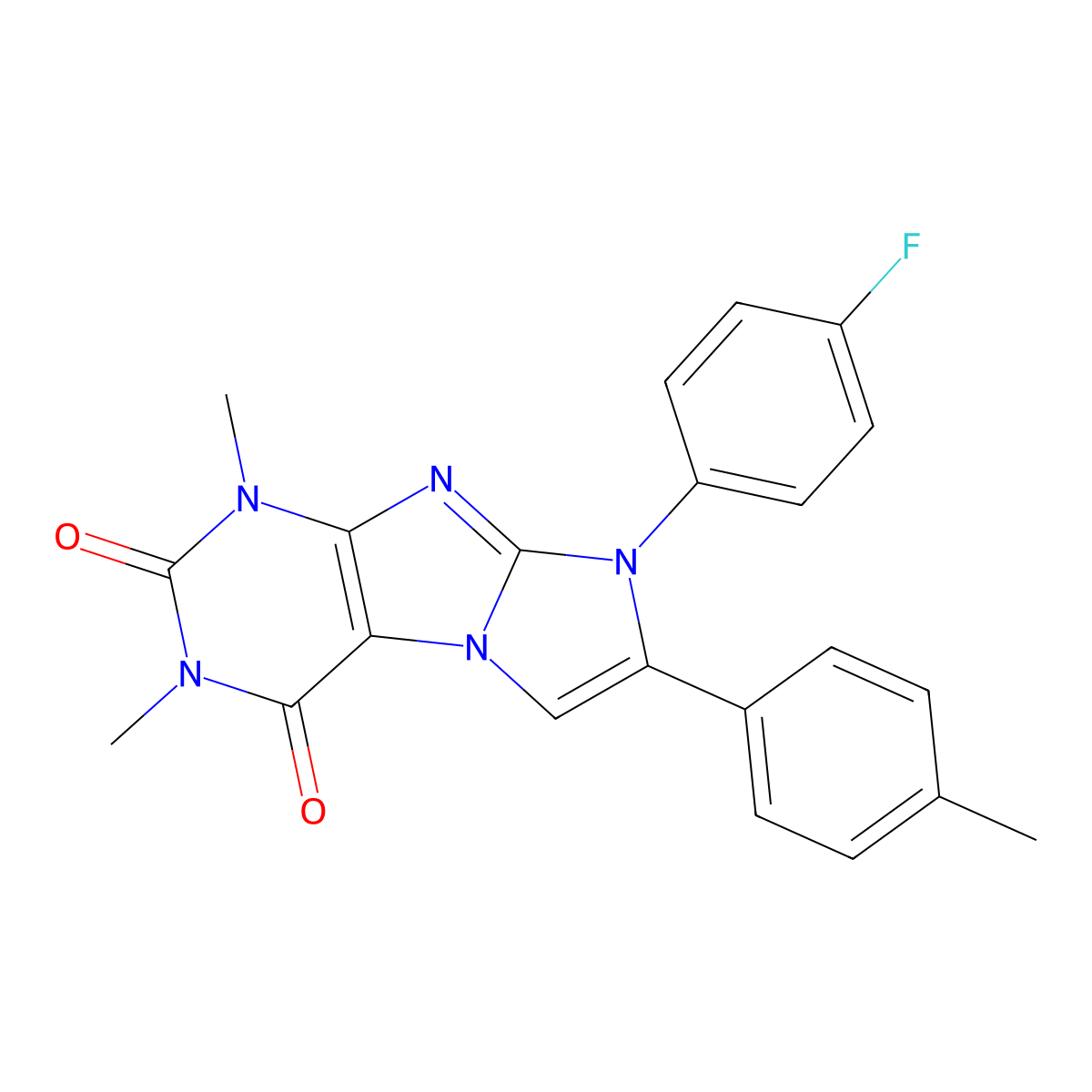 6-(4-Fluorophenyl)-2,4-dimethyl-7-(4-methylphenyl)purino[7,8-a]imidazole-1,3-dione molecular structure, CAS 847367-15-1