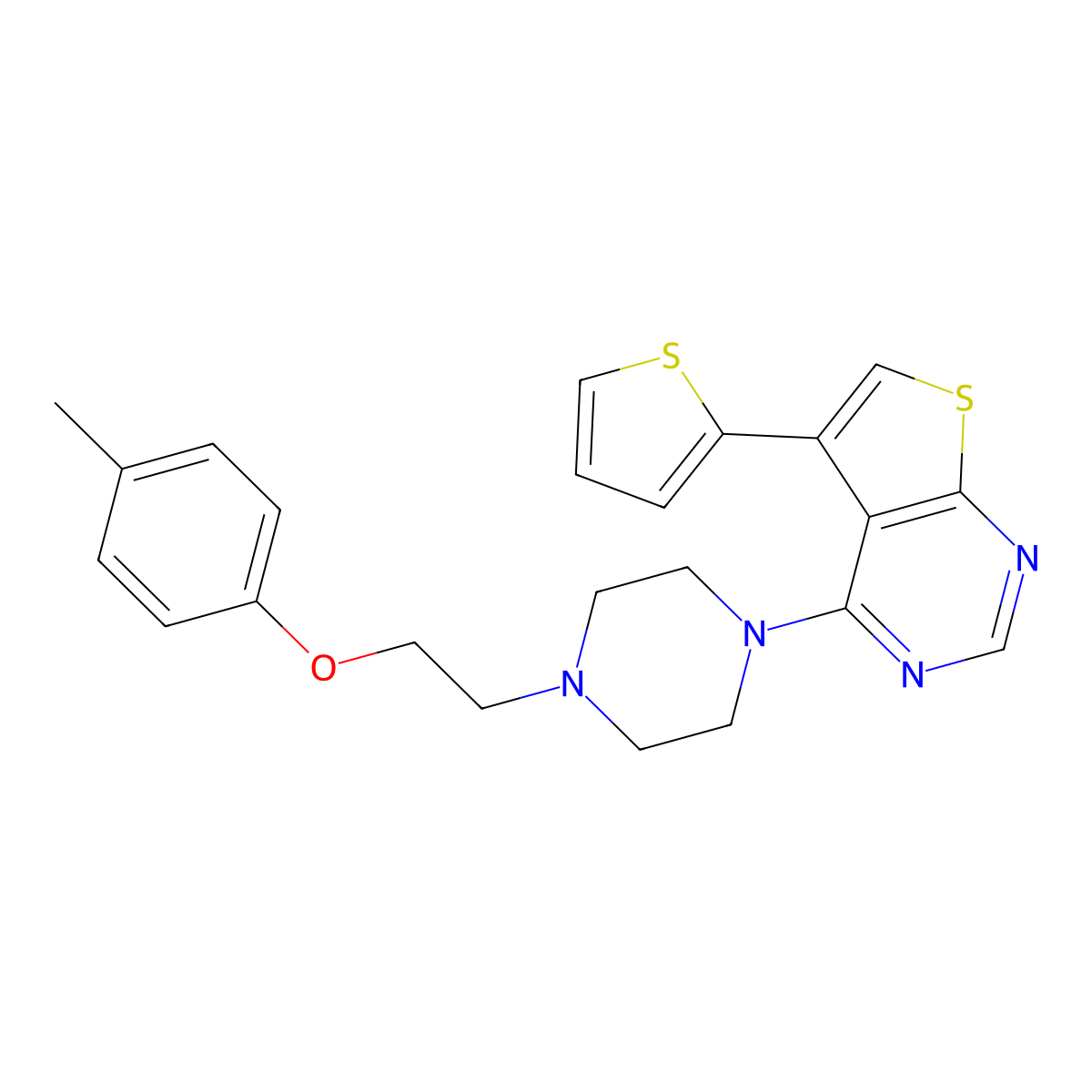 5-(Thiophen-2-yl)-4-(4-(2-(p-tolyloxy)ethyl)piperazin-1-yl)thieno[2,3-d]pyrimidine molecular structure, CAS 847367-18-4