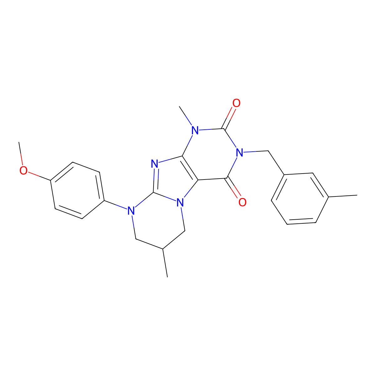 9-(4-methoxyphenyl)-1,7-dimethyl-3-(3-methylbenzyl)-6,7,8,9-tetrahydropyrimido[2,1-f]purine-2,4(1H,3H)-dione molecular structure, CAS 847367-26-4