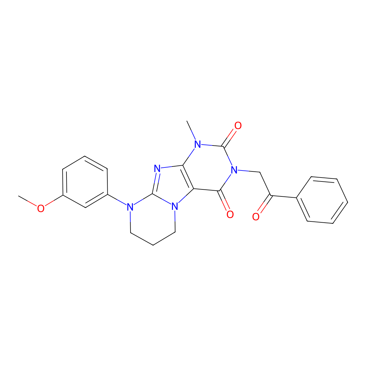 9-(3-methoxyphenyl)-1-methyl-3-(2-oxo-2-phenylethyl)-1H,2H,3H,4H,6H,7H,8H,9H-pyrimido[1,2-g]purine-2,4-dione molecular structure, CAS 847367-49-1