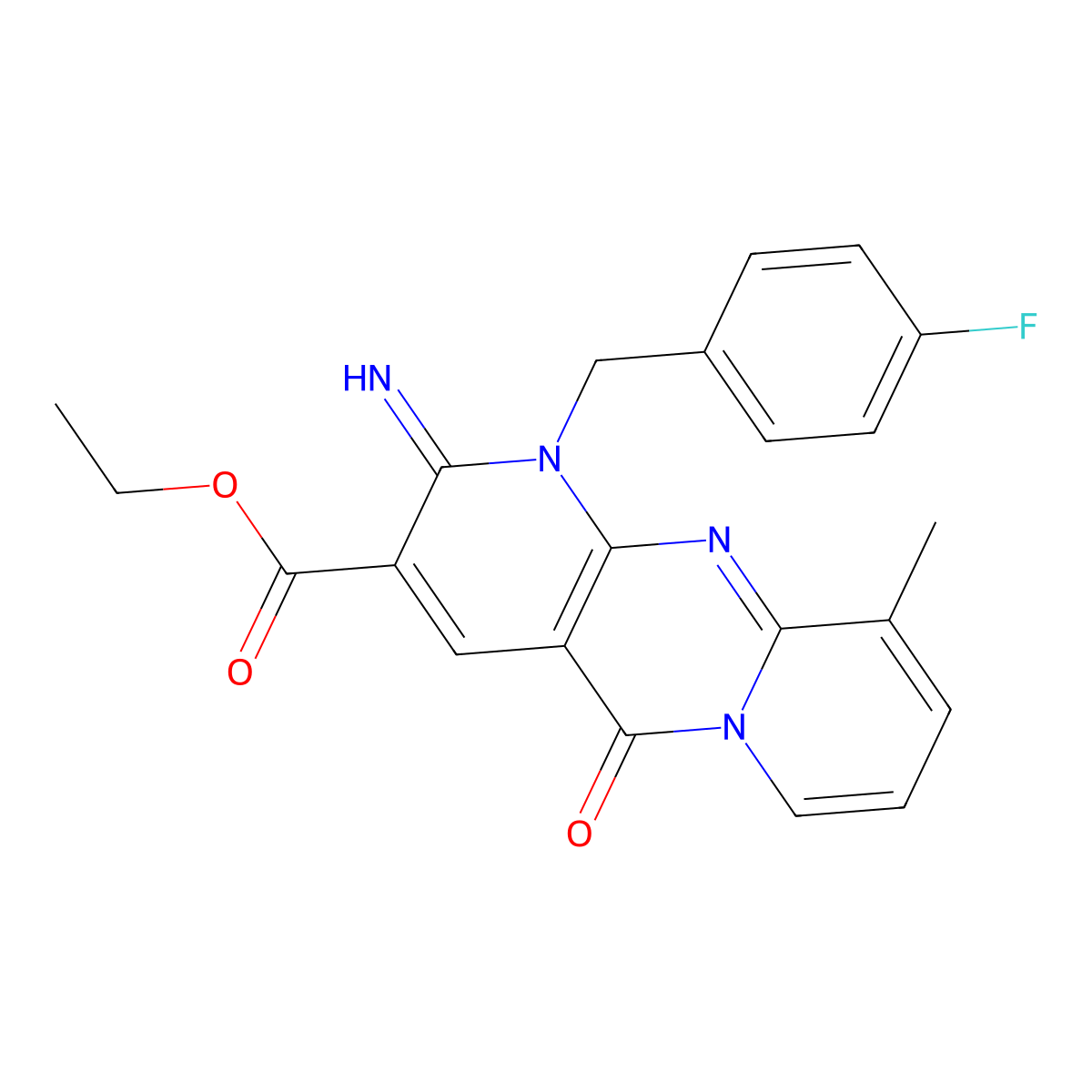 ethyl 1-(4-fluorobenzyl)-2-imino-10-methyl-5-oxo-1,5-dihydro-2H-dipyrido[1,2-a:2,3-d]pyrimidine-3-carboxylate molecular structure, CAS 847368-28-9