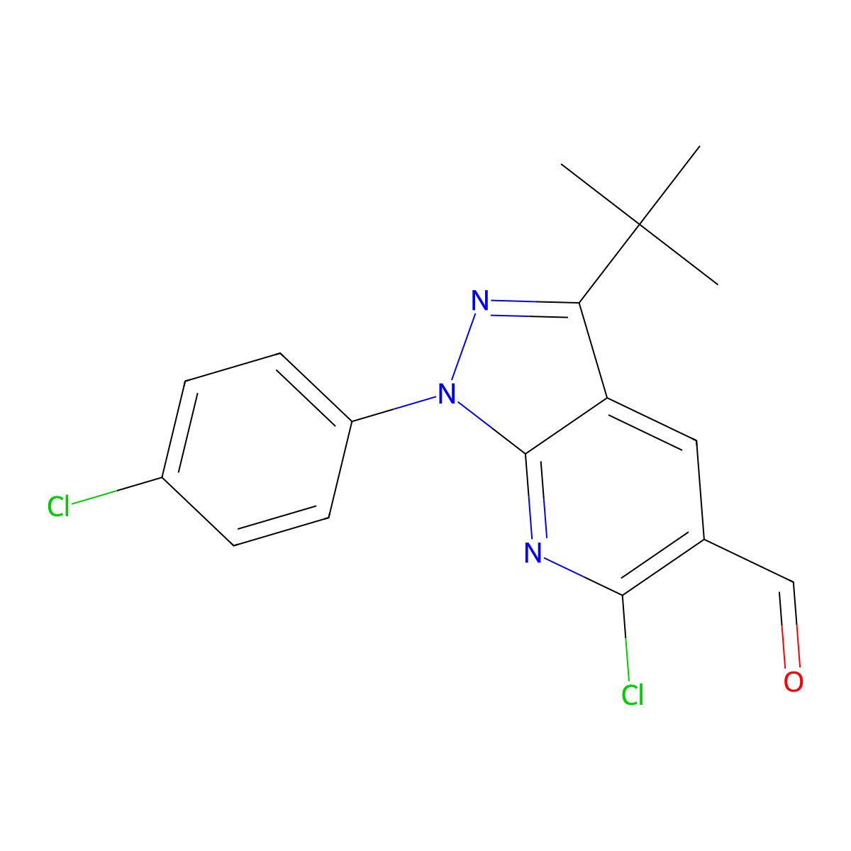 6-Chloro-1-(4-chlorophenyl)-3-(1,1-dimethylethyl)-1H-pyrazolo[3,4-b]pyridine-5-carboxaldehyde molecular structure, CAS 847370-43-8