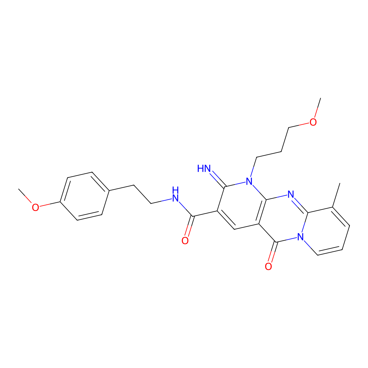 6-imino-N-[2-(4-methoxyphenyl)ethyl]-7-(3-methoxypropyl)-11-methyl-2-oxo-1,7,9-triazatricyclo[8.4.0.03,8]tetradeca-3(8),4,9,11,13-pentaene-5-carboxamide molecular structure, CAS 847375-66-0