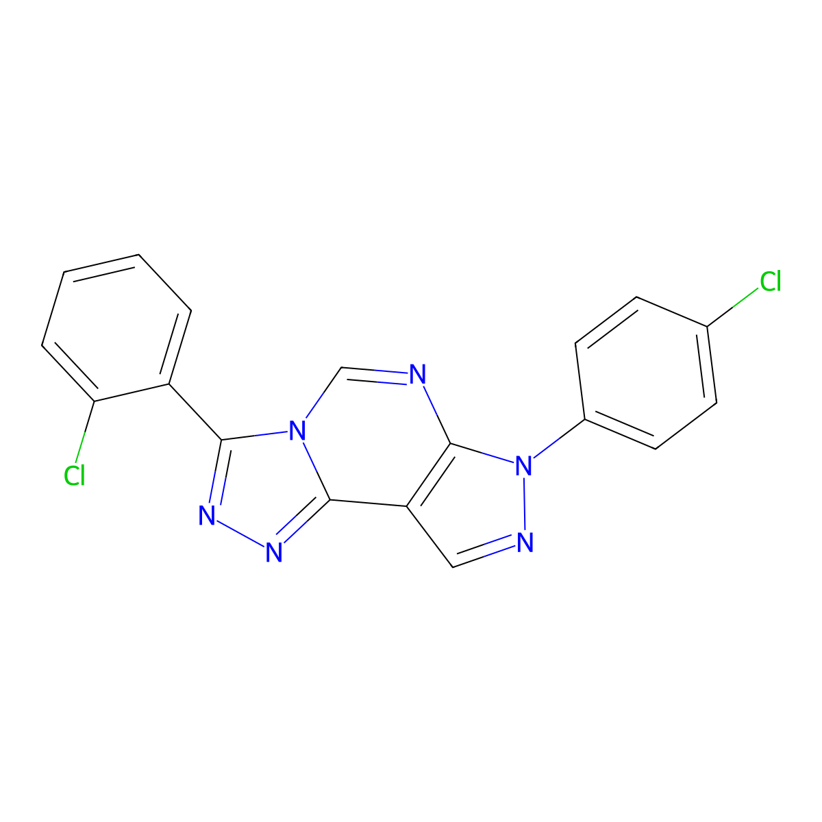 3-(2-chlorophenyl)-7-(4-chlorophenyl)-7H-pyrazolo[4,3-e][1,2,4]triazolo[4,3-c]pyrimidine molecular structure, CAS 847375-77-3