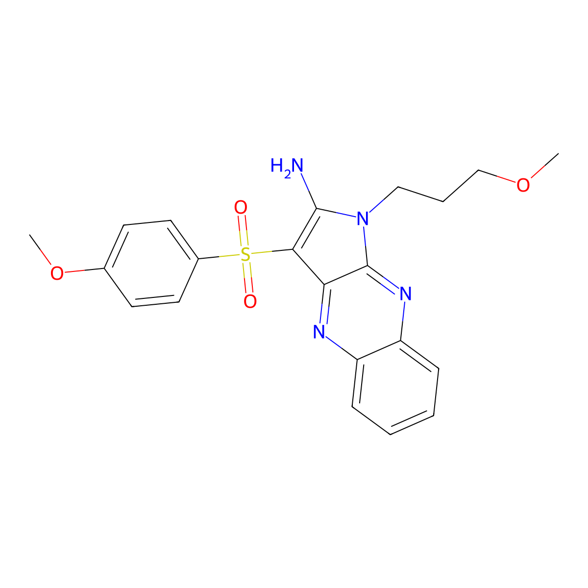 3-((4-methoxyphenyl)sulfonyl)-1-(3-methoxypropyl)-1H-pyrrolo[2,3-b]quinoxalin-2-amine molecular structure, CAS 847376-00-5