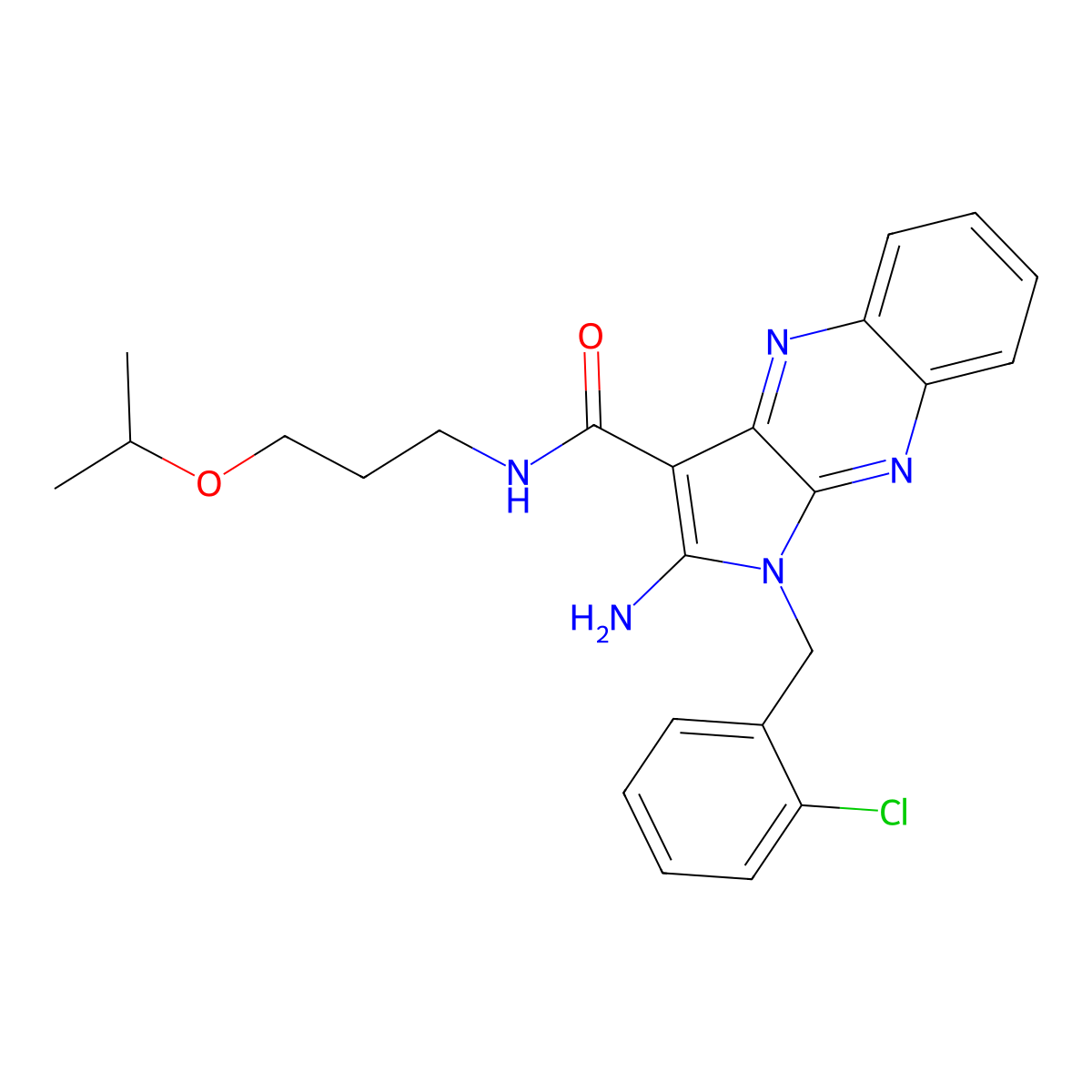 2-amino-1-(2-chlorobenzyl)-N-(3-isopropoxypropyl)-1H-pyrrolo[2,3-b]quinoxaline-3-carboxamide molecular structure, CAS 847377-06-4