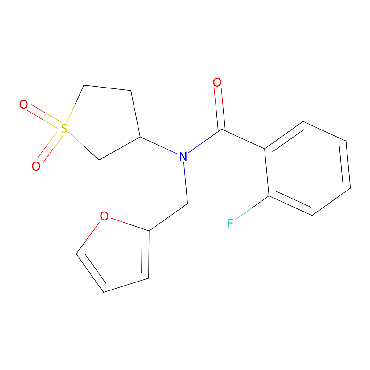 N-(1,1-dioxidotetrahydrothiophen-3-yl)-2-fluoro-N-(furan-2-ylmethyl)benzamide molecular structure, CAS 847377-09-7