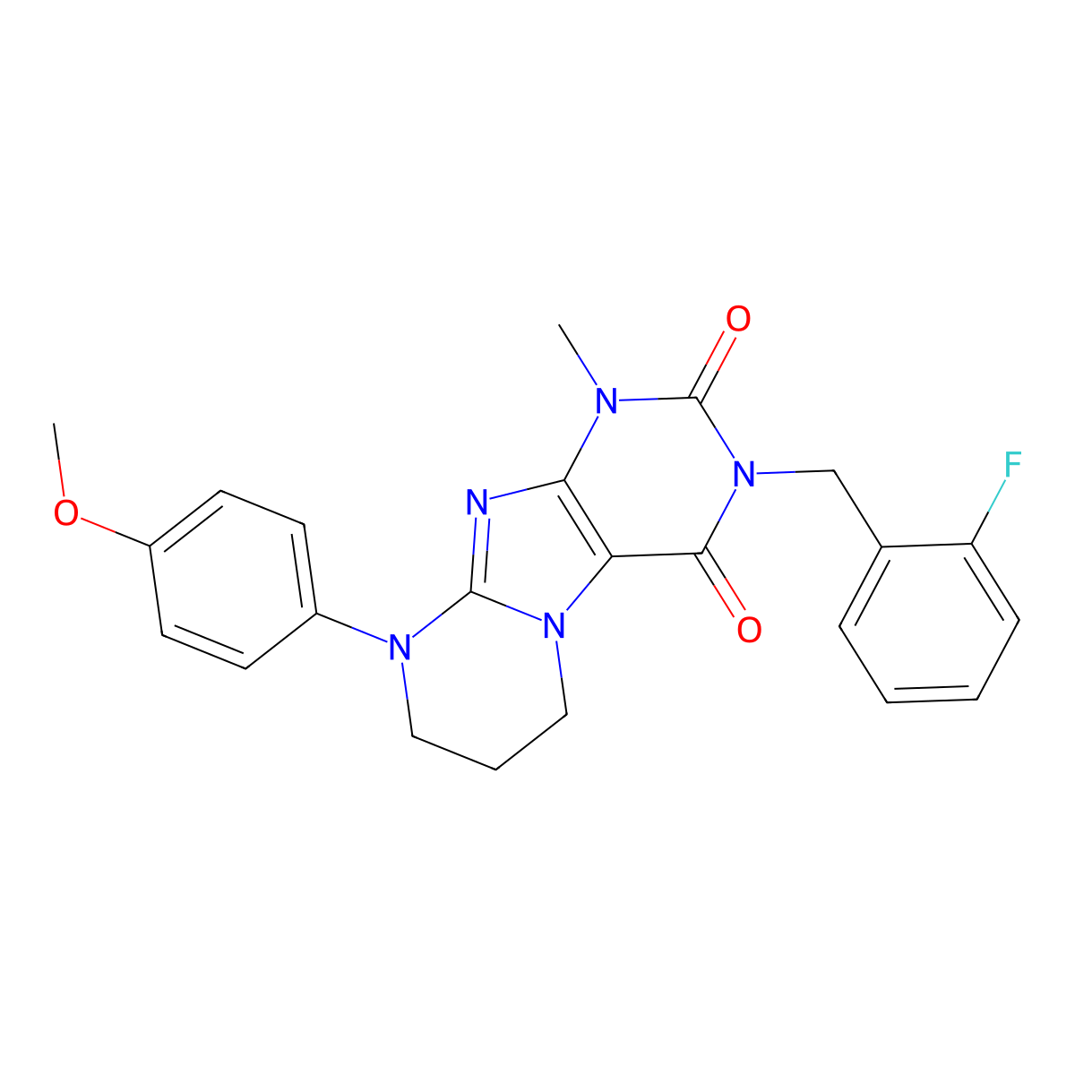 3-(2-fluorobenzyl)-9-(4-methoxyphenyl)-1-methyl-6,7,8,9-tetrahydropyrimido[2,1-f]purine-2,4(1H,3H)-dione molecular structure, CAS 847377-35-9