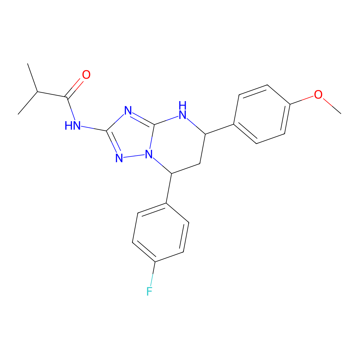 N-[7-(4-fluorophenyl)-5-(4-methoxyphenyl)-1,5,6,7-tetrahydro-[1,2,4]triazolo[1,5-a]pyrimidin-2-yl]-2-methylpropanamide molecular structure, CAS 847377-40-6