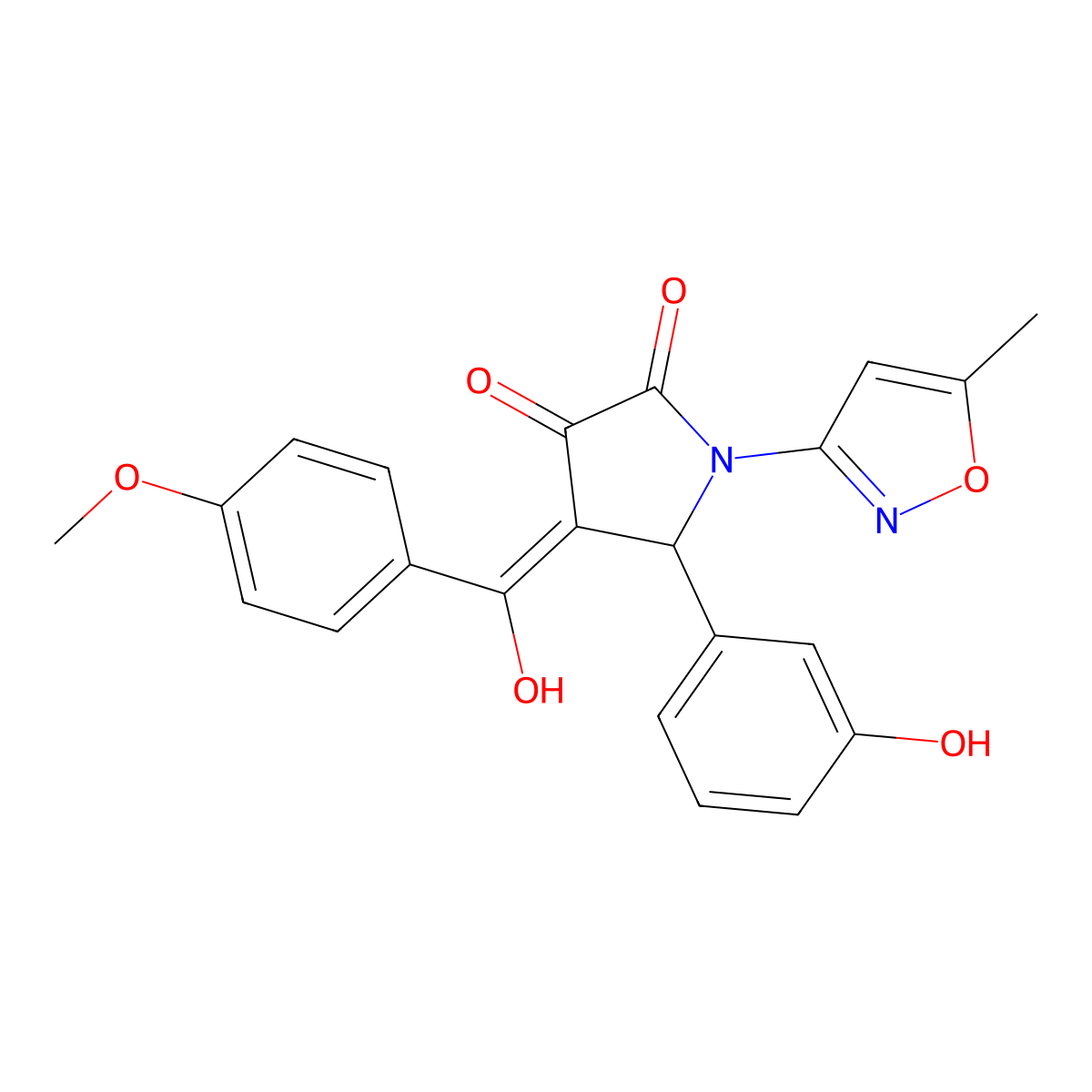 3-hydroxy-5-(3-hydroxyphenyl)-4-(4-methoxybenzoyl)-1-(5-methyl-1,2-oxazol-3-yl)-2,5-dihydro-1H-pyrrol-2-one molecular structure, CAS 847377-46-2