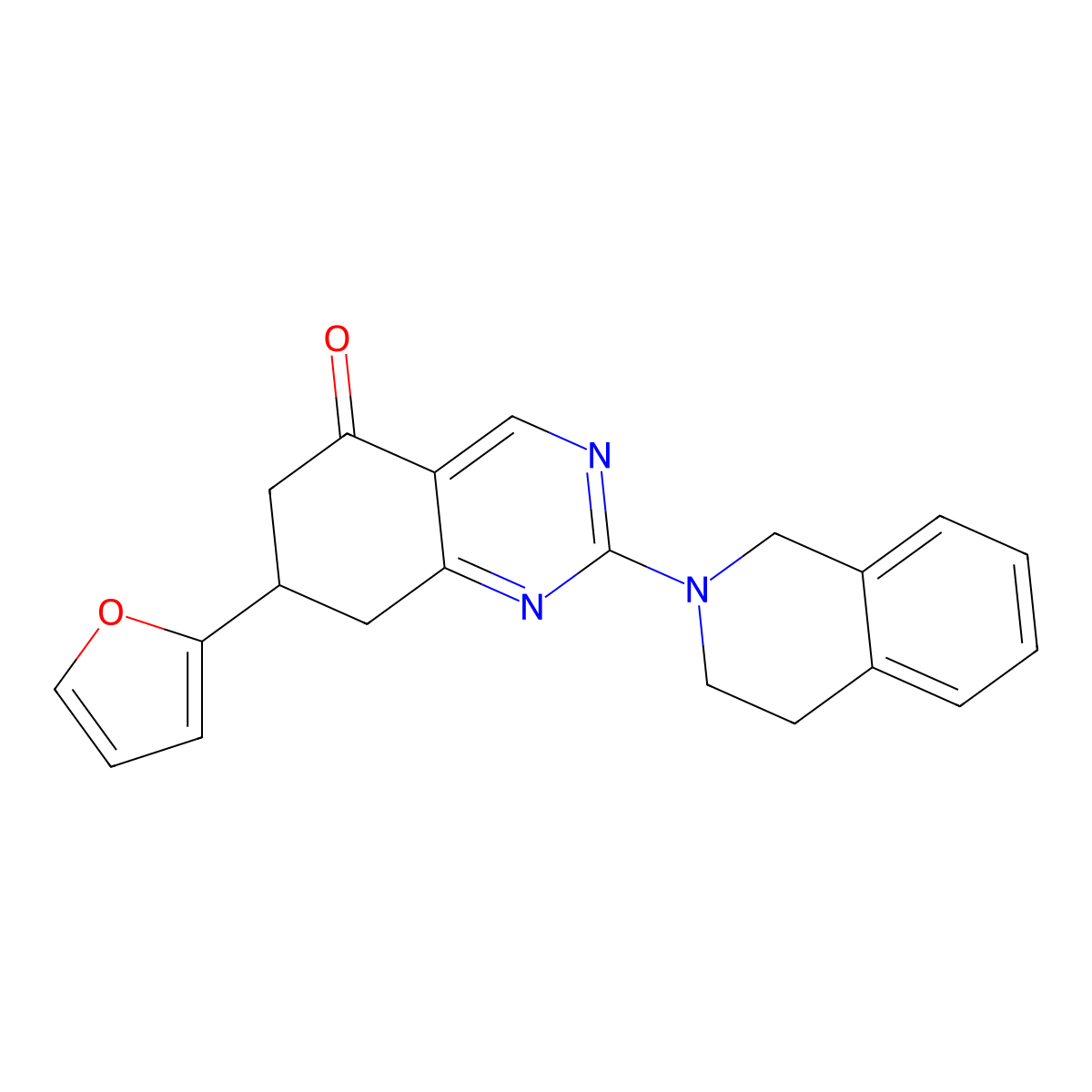 2-(3,4-dihydroisoquinolin-2(1H)-yl)-7-(2-furyl)-7,8-dihydroquinazolin-5(6H)-one molecular structure, CAS 847377-62-2