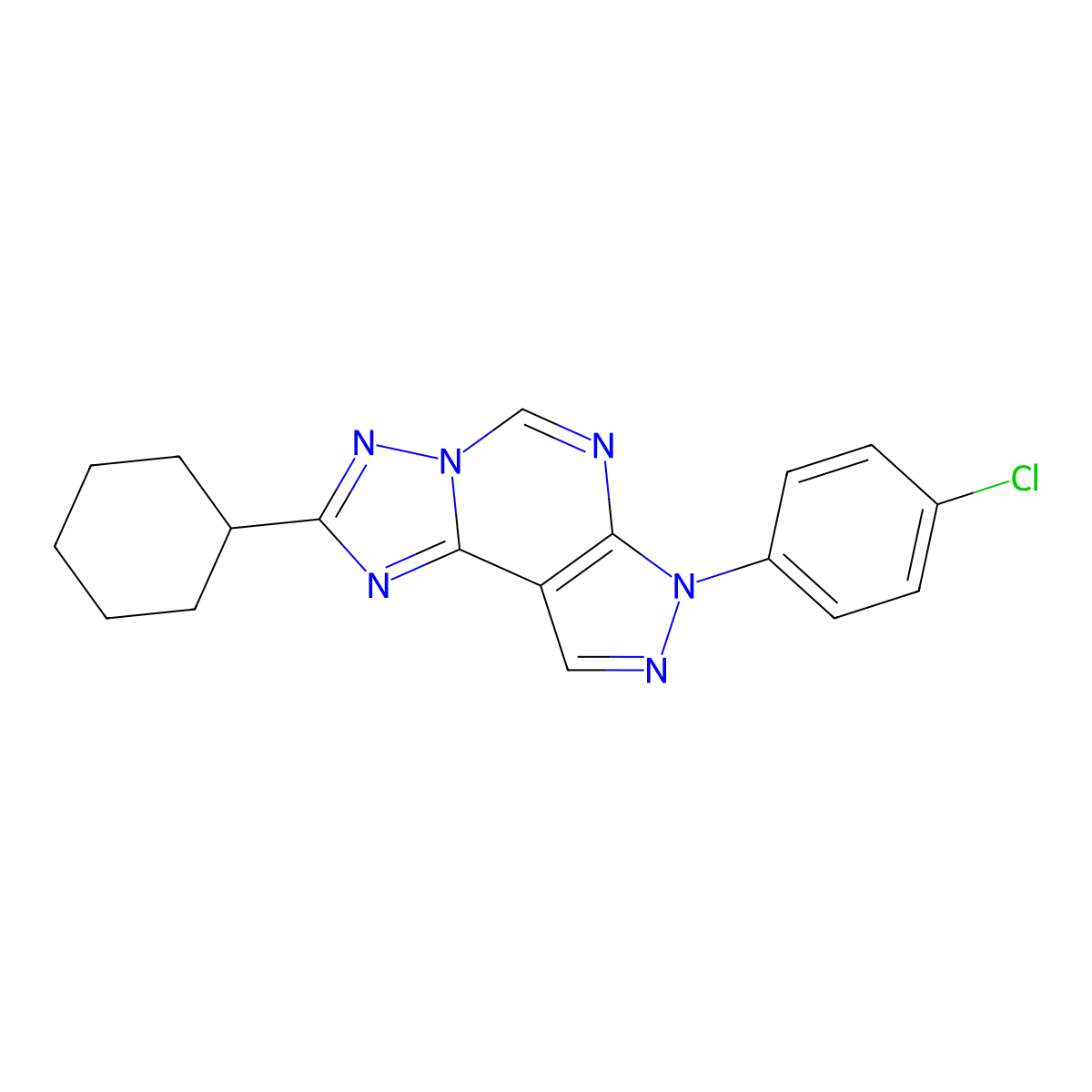 7-(4-chlorophenyl)-2-cyclohexyl-7H-pyrazolo[4,3-e][1,2,4]triazolo[1,5-c]pyrimidine molecular structure, CAS 847377-66-6