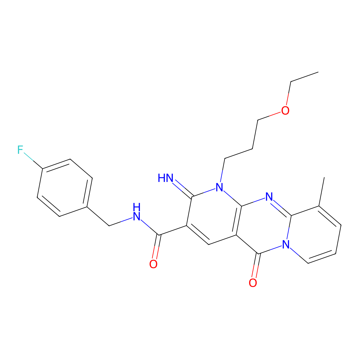 1-(3-ethoxypropyl)-N-(4-fluorobenzyl)-2-imino-10-methyl-5-oxo-1,5-dihydro-2H-dipyrido[1,2-a:2,3-d]pyrimidine-3-carboxamide molecular structure, CAS 847378-08-9