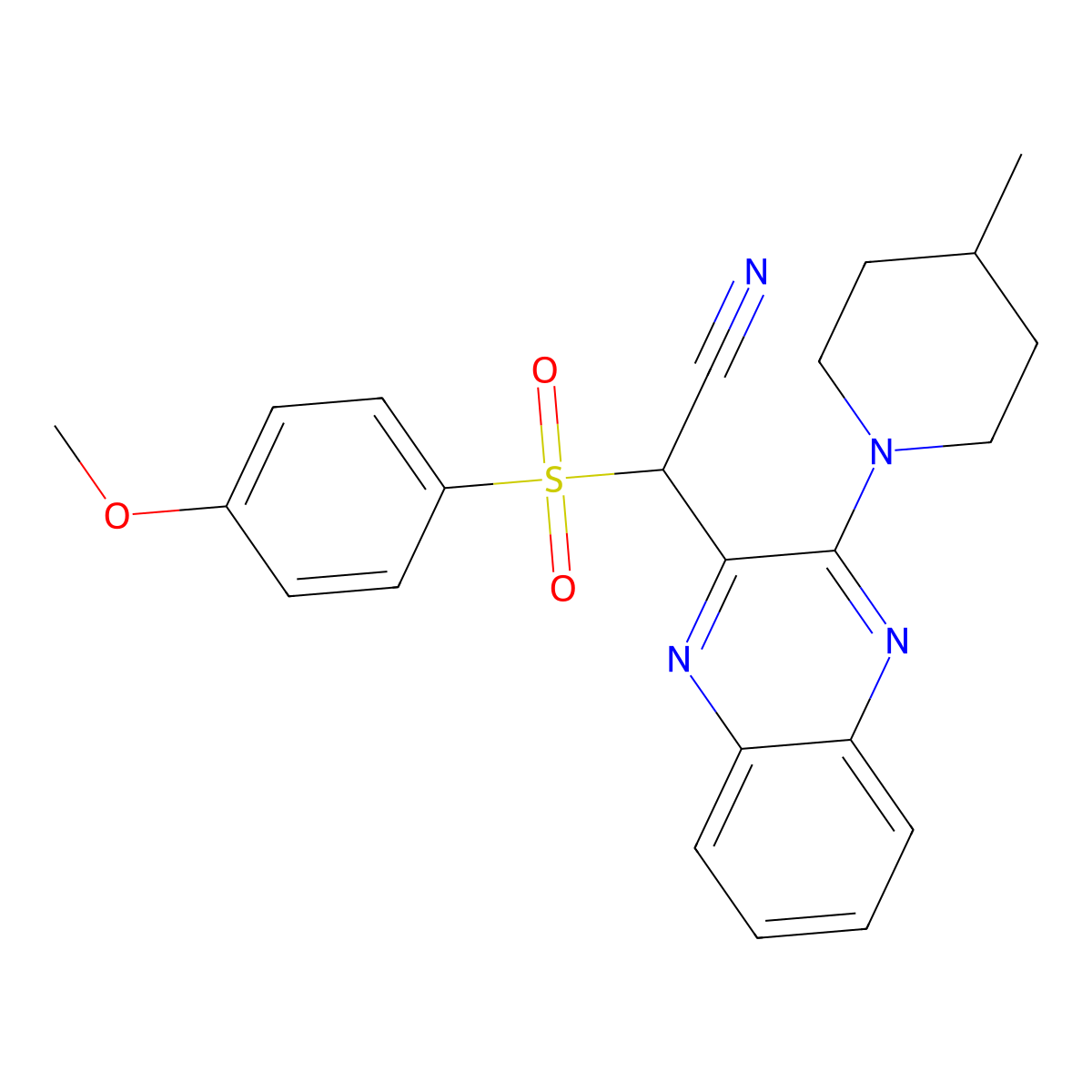 2-(4-Methoxyphenyl)sulfonyl-2-[3-(4-methylpiperidin-1-yl)quinoxalin-2-yl]acetonitrile molecular structure, CAS 847378-62-5