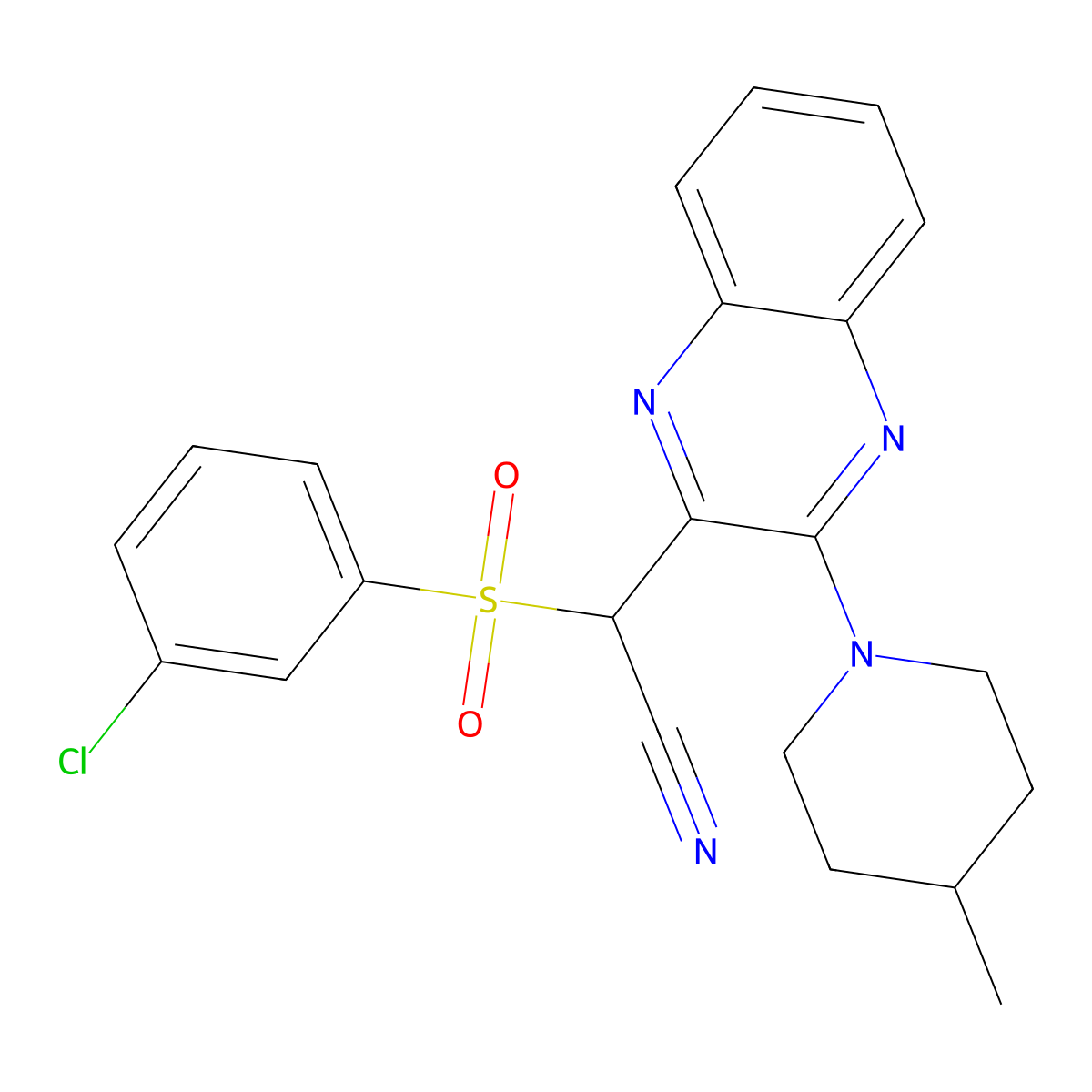 2-((3-Chlorophenyl)sulfonyl)-2-(3-(4-methylpiperidin-1-yl)quinoxalin-2-yl)acetonitrile molecular structure, CAS 847379-36-6