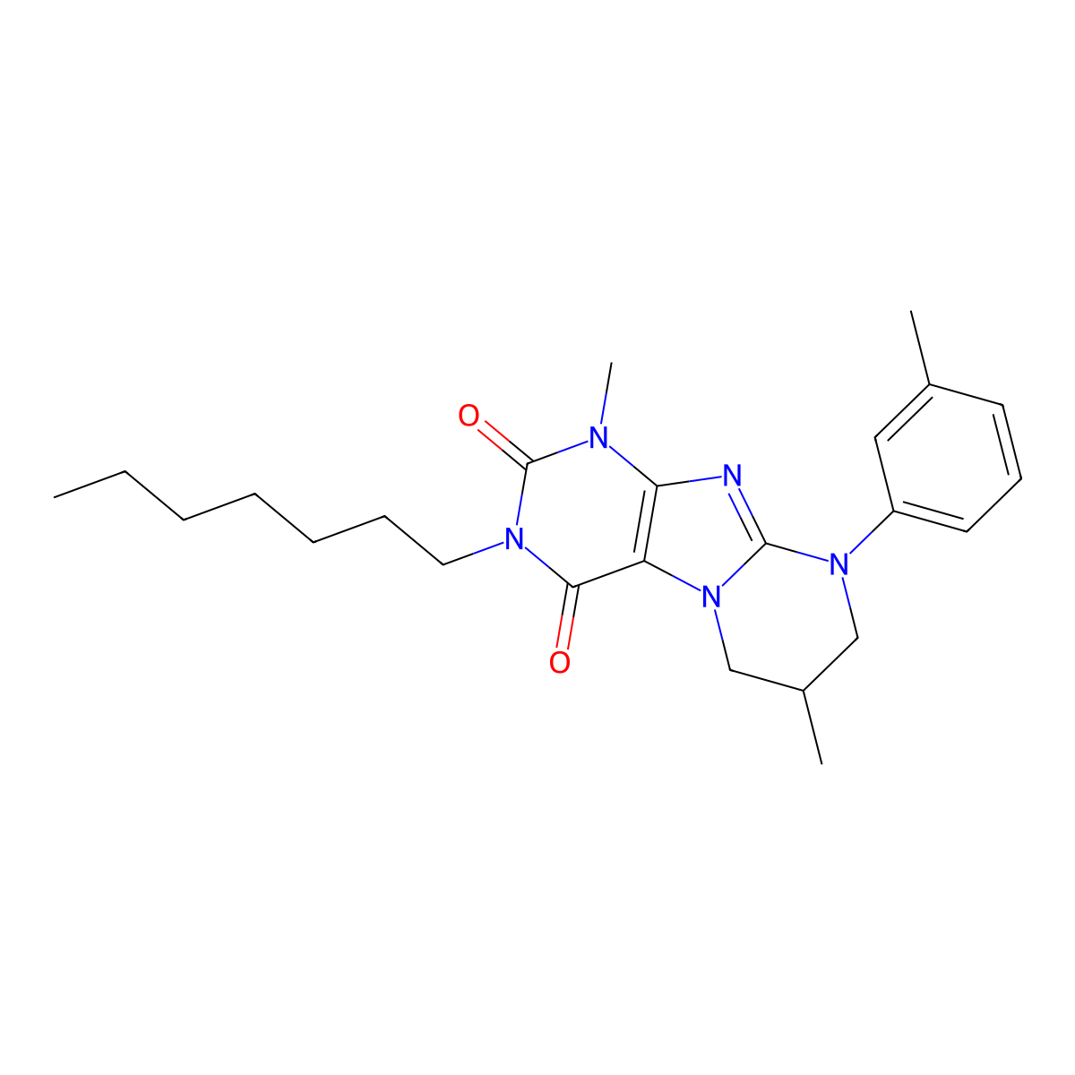 3-heptyl-1,7-dimethyl-9-(3-methylphenyl)-7,8-dihydro-6H-purino[7,8-a]pyrimidine-2,4-dione molecular structure, CAS 847379-56-0