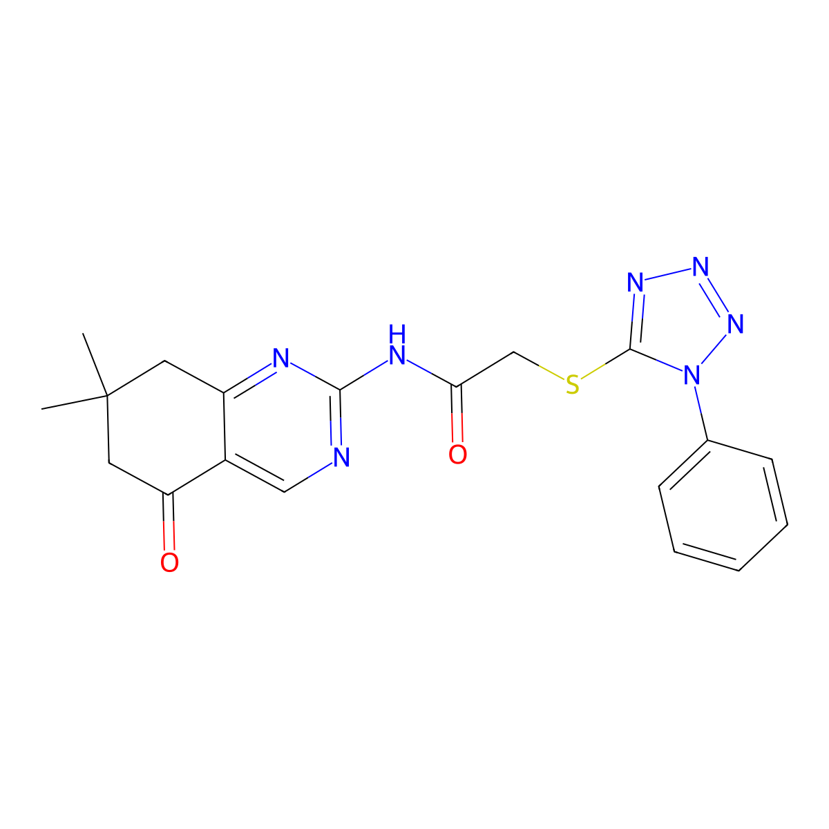 N-(7,7-dimethyl-5-oxo-5,6,7,8-tetrahydroquinazolin-2-yl)-2-[(1-phenyl-1H-tetrazol-5-yl)sulfanyl]acetamide molecular structure, CAS 847379-97-9