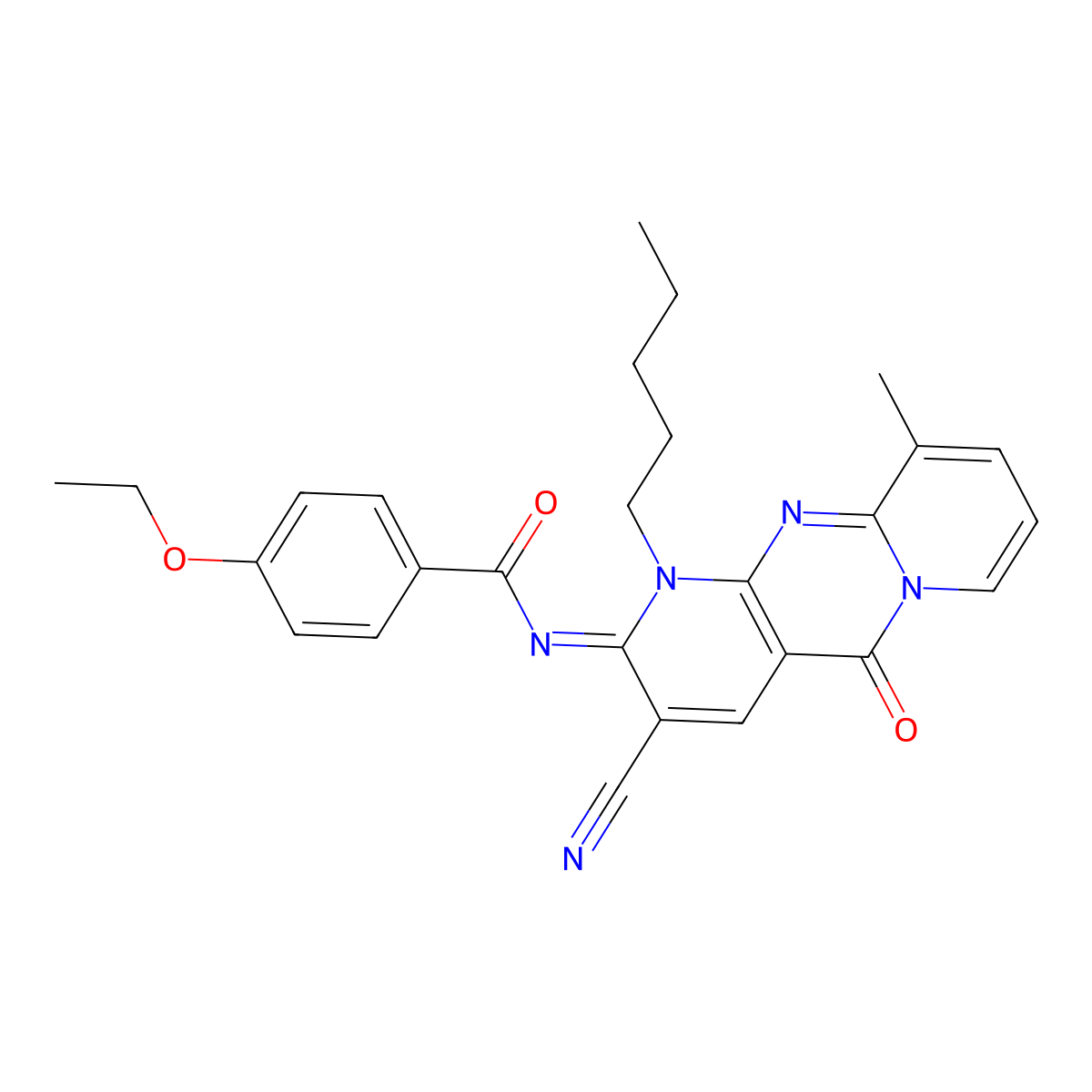 (E)-N-(3-cyano-10-methyl-5-oxo-1-pentyl-1H-dipyrido[1,2-a:2',3'-d]pyrimidin-2(5H)-ylidene)-4-ethoxybenzamide molecular structure, CAS 847380-33-0