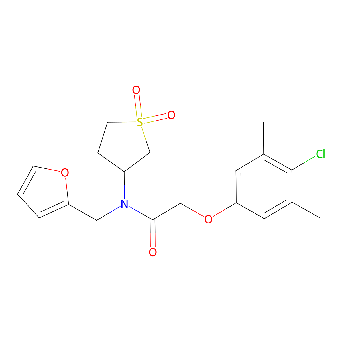 2-(4-chloro-3,5-dimethylphenoxy)-N-(1,1-dioxothiolan-3-yl)-N-(furan-2-ylmethyl)acetamide molecular structure, CAS 847380-66-9