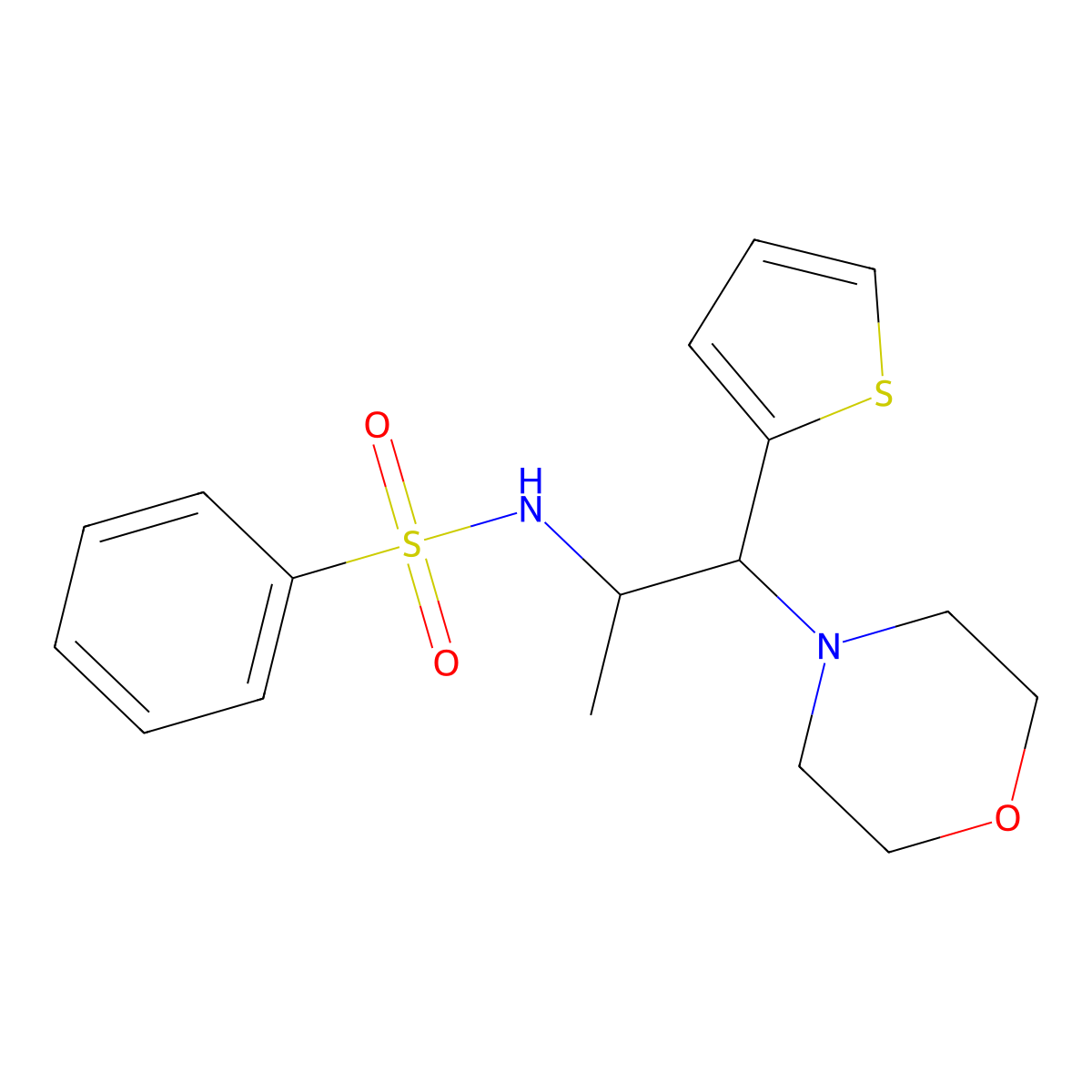 N-(1-morpholino-1-(thiophen-2-yl)propan-2-yl)benzenesulfonamide molecular structure, CAS 847380-96-5
