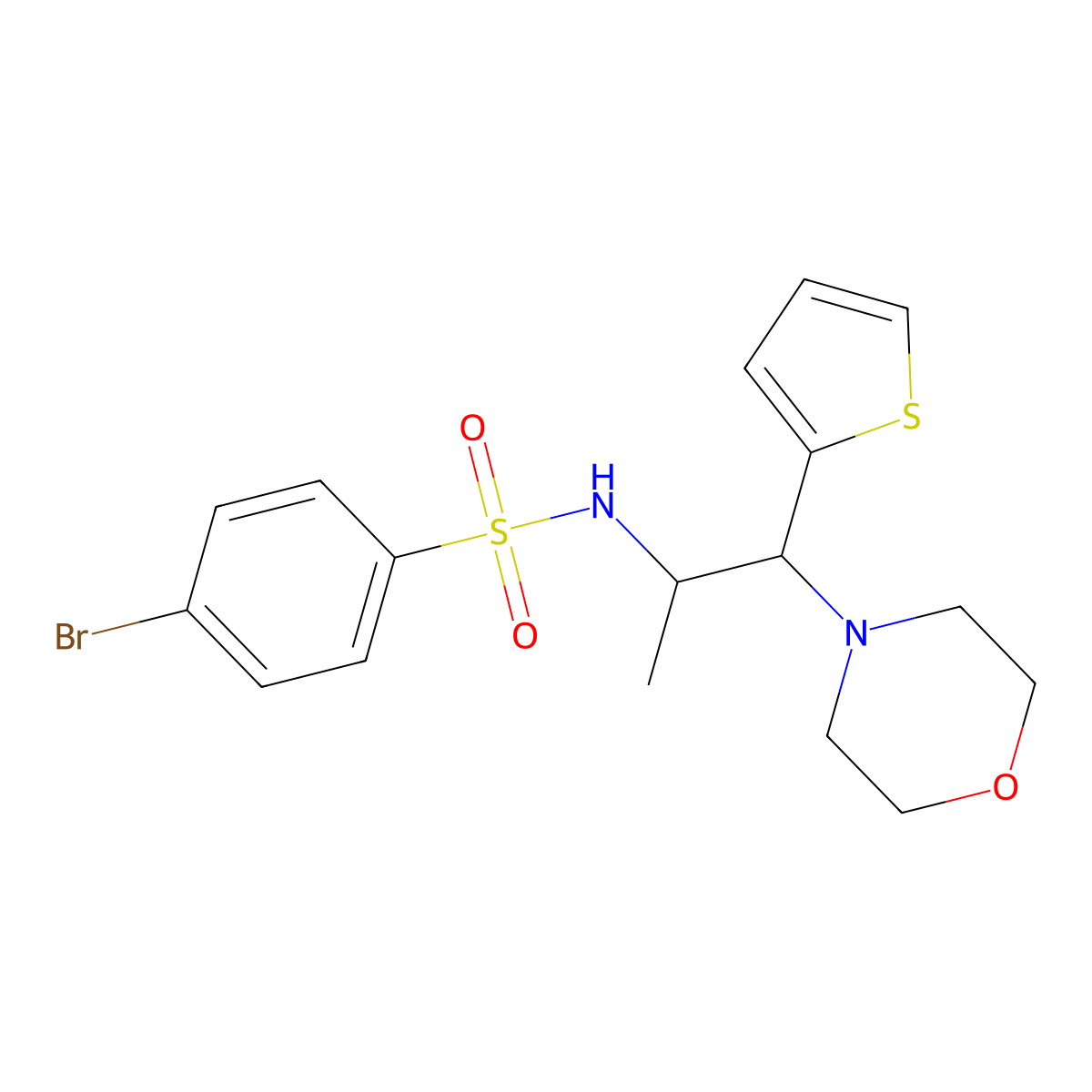 4-bromo-N-(1-morpholino-1-(thiophen-2-yl)propan-2-yl)benzenesulfonamide molecular structure, CAS 847380-99-8