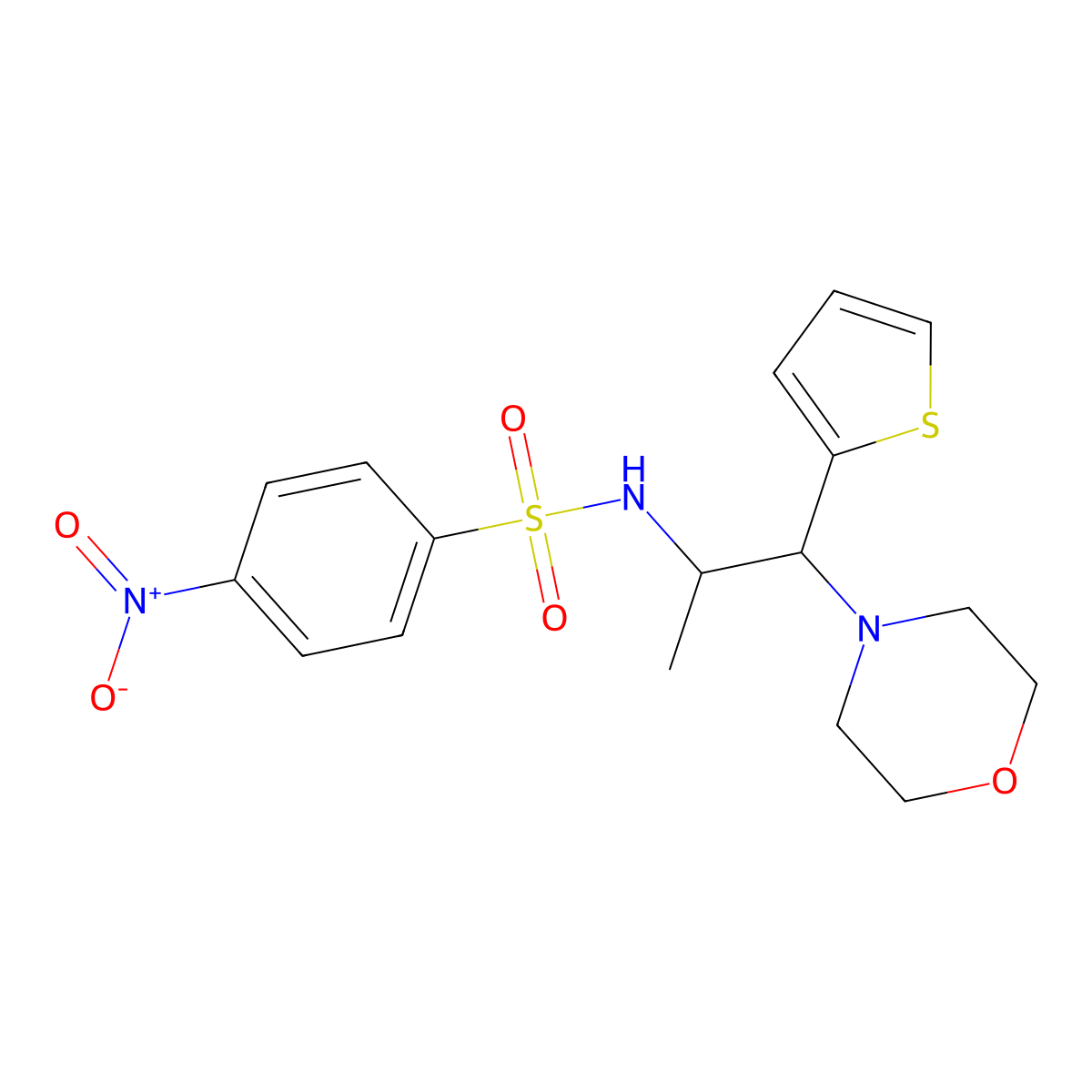 N-(1-morpholino-1-(thiophen-2-yl)propan-2-yl)-4-nitrobenzenesulfonamide molecular structure, CAS 847381-01-5