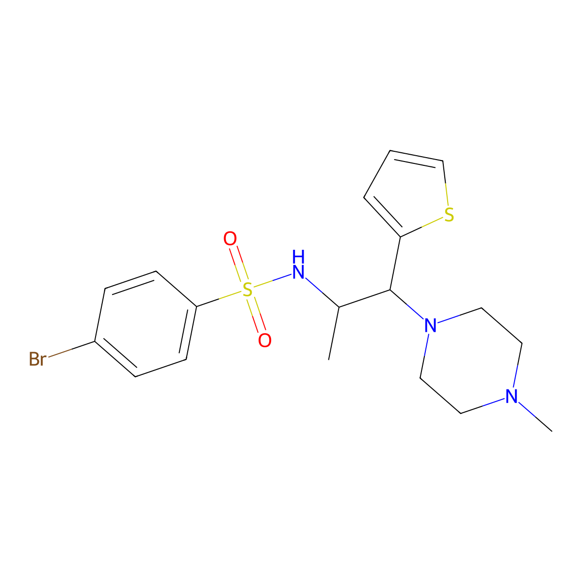 4-bromo-N-(1-(4-methylpiperazin-1-yl)-1-(thiophen-2-yl)propan-2-yl)benzenesulfonamide molecular structure, CAS 847381-07-1