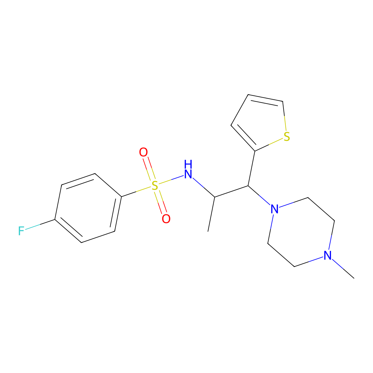 4-fluoro-N-[1-(4-methylpiperazin-1-yl)-1-thiophen-2-ylpropan-2-yl]benzenesulfonamide molecular structure, CAS 847381-08-2