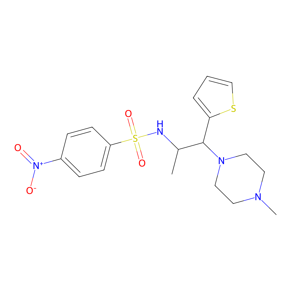 N-(1-(4-methylpiperazin-1-yl)-1-(thiophen-2-yl)propan-2-yl)-4-nitrobenzenesulfonamide molecular structure, CAS 847381-09-3