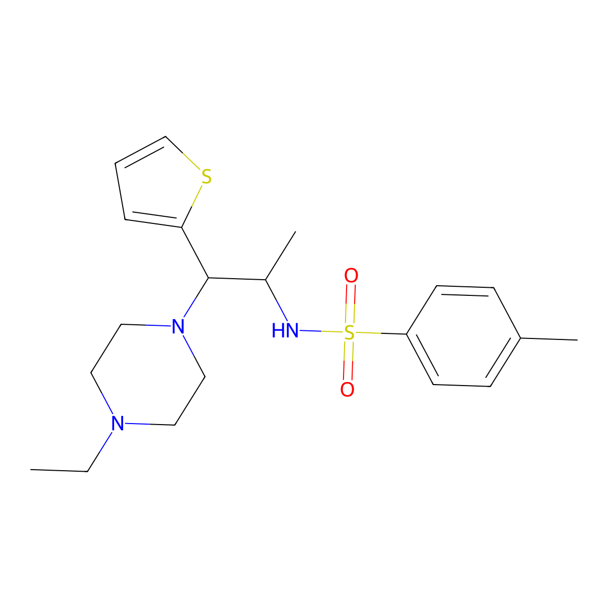 N-(1-(4-ethylpiperazin-1-yl)-1-(thiophen-2-yl)propan-2-yl)-4-methylbenzenesulfonamide molecular structure, CAS 847381-13-9