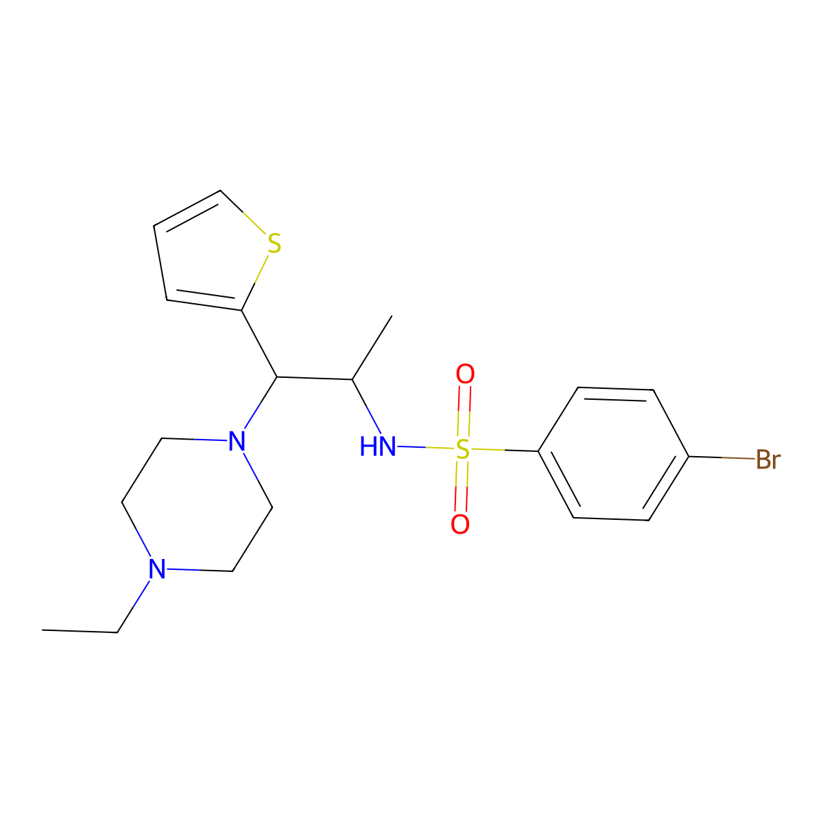 4-bromo-N-(1-(4-ethylpiperazin-1-yl)-1-(thiophen-2-yl)propan-2-yl)benzenesulfonamide molecular structure, CAS 847381-15-1