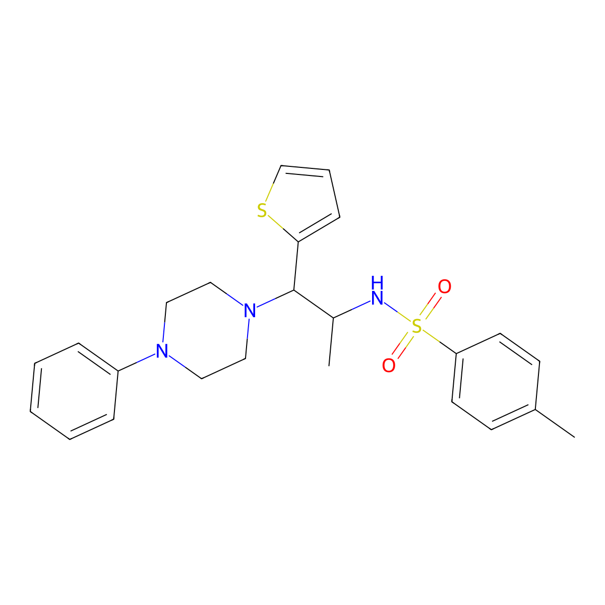 4-methyl-N-(1-(4-phenylpiperazin-1-yl)-1-(thiophen-2-yl)propan-2-yl)benzenesulfonamide molecular structure, CAS 847381-21-9
