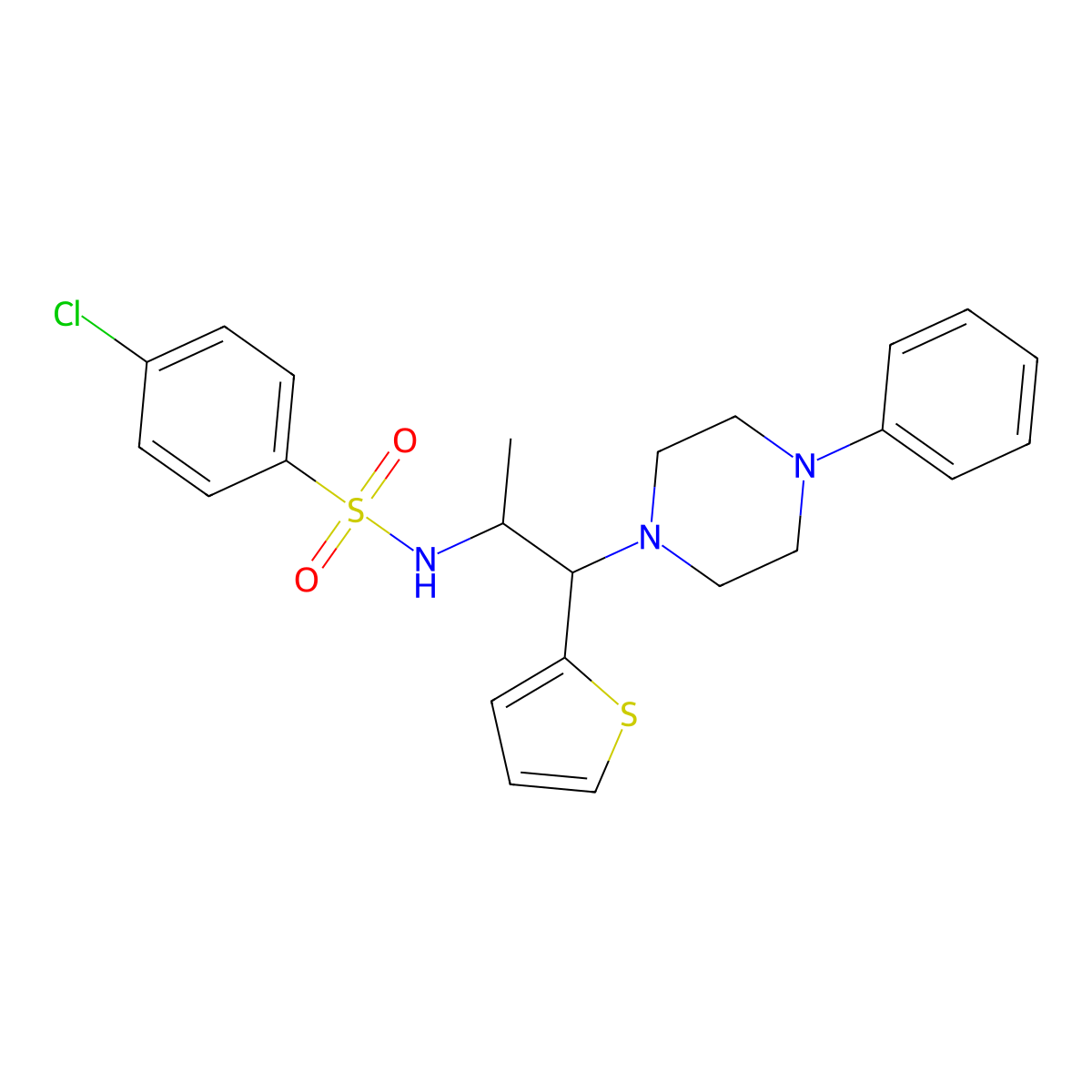 4-chloro-N-(1-(4-phenylpiperazin-1-yl)-1-(thiophen-2-yl)propan-2-yl)benzenesulfonamide molecular structure, CAS 847381-22-0