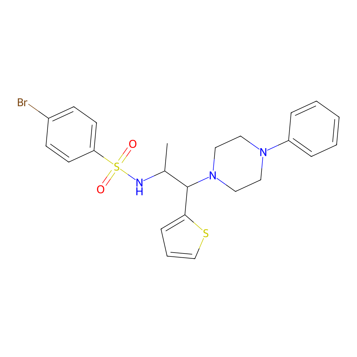 4-bromo-N-(1-(4-phenylpiperazin-1-yl)-1-(thiophen-2-yl)propan-2-yl)benzenesulfonamide molecular structure, CAS 847381-23-1