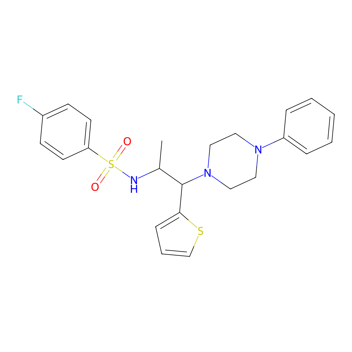 4-fluoro-N-(1-(4-phenylpiperazin-1-yl)-1-(thiophen-2-yl)propan-2-yl)benzenesulfonamide molecular structure, CAS 847381-24-2