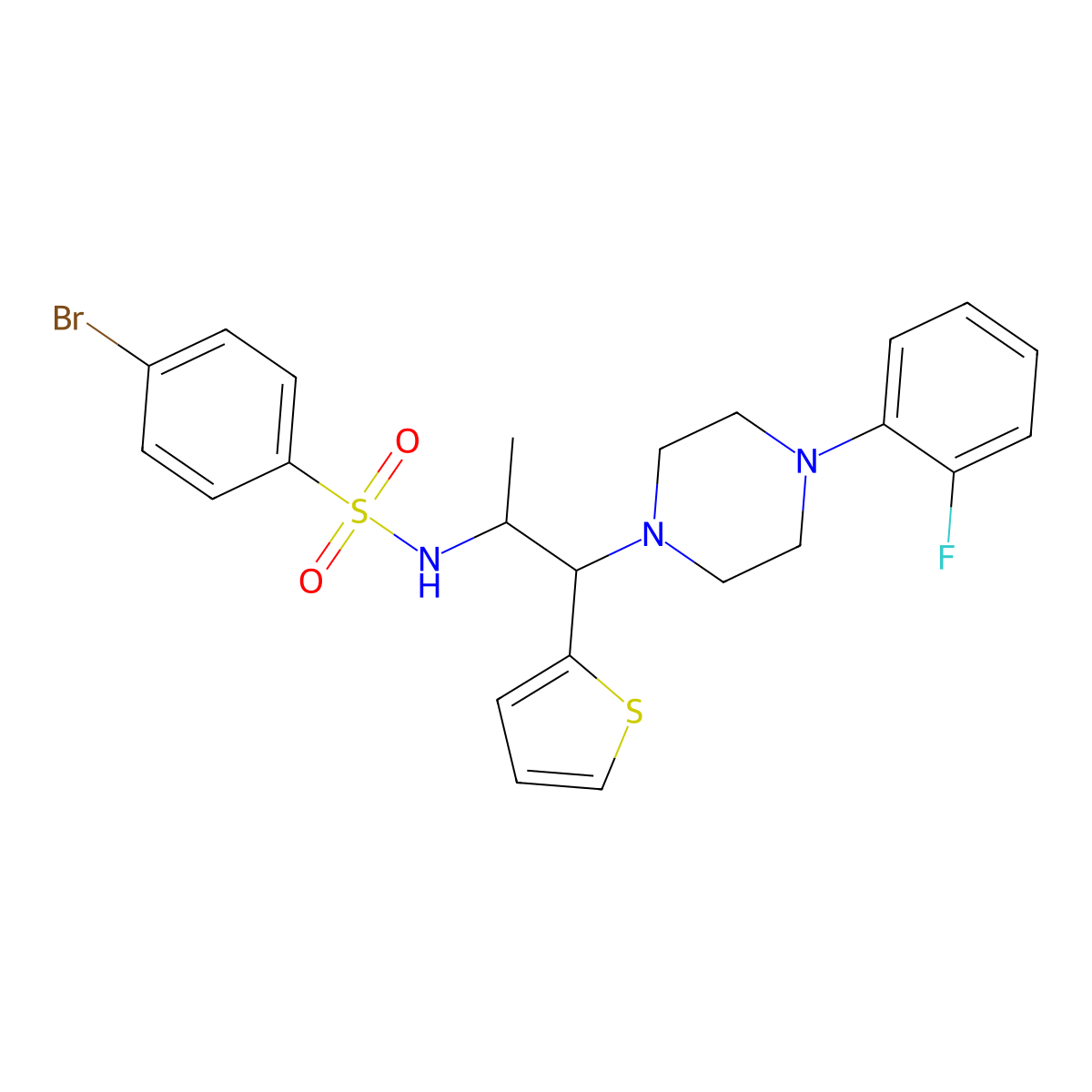 4-bromo-N-{1-[4-(2-fluorophenyl)piperazin-1-yl]-1-(thiophen-2-yl)propan-2-yl}benzene-1-sulfonamide molecular structure, CAS 847381-29-7