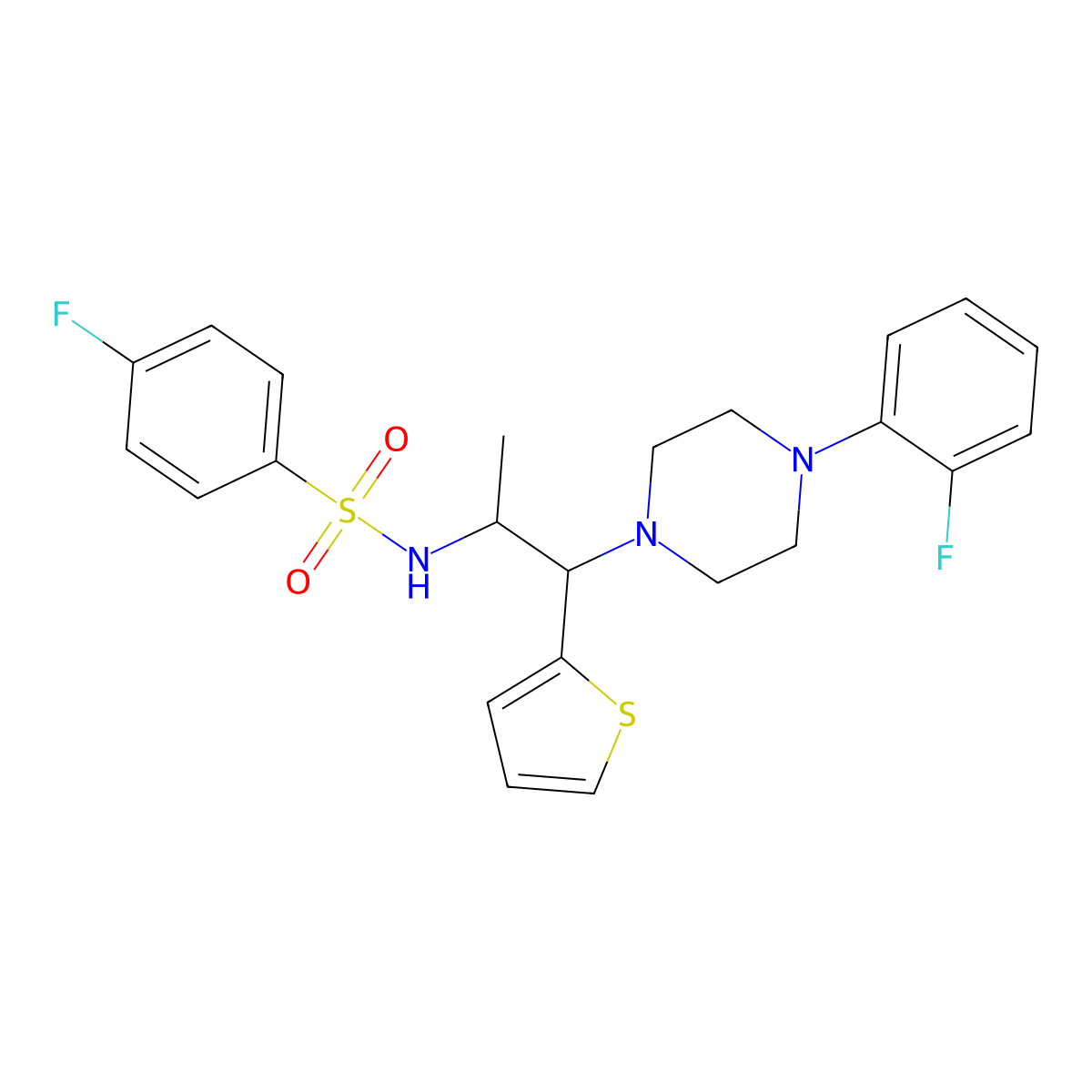 4-fluoro-N-(1-(4-(2-fluorophenyl)piperazin-1-yl)-1-(thiophen-2-yl)propan-2-yl)benzenesulfonamide molecular structure, CAS 847381-30-0