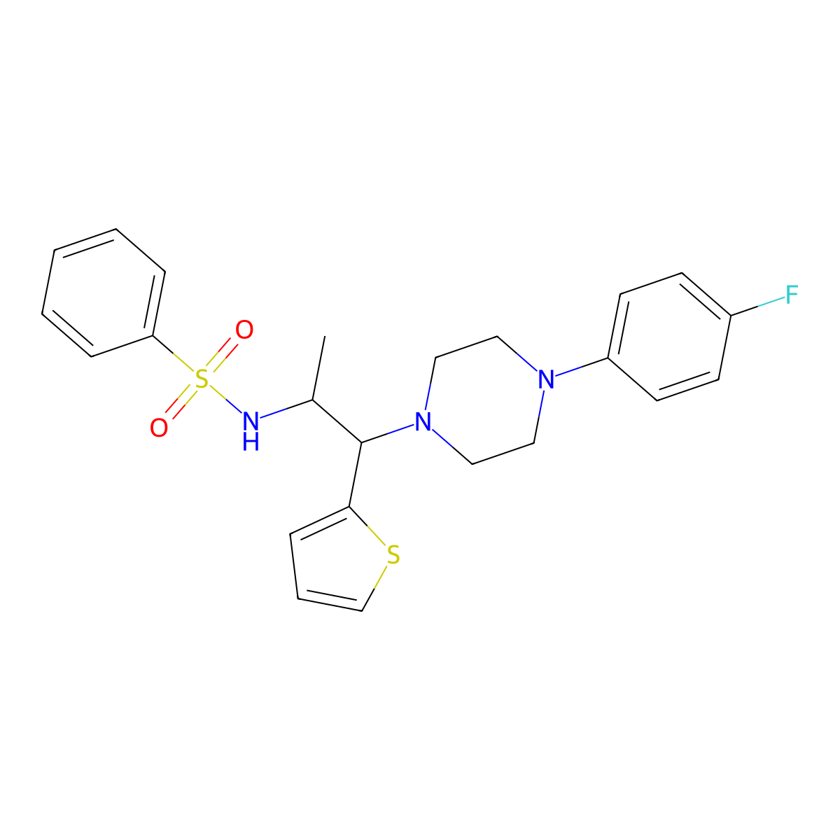 N-{1-[4-(4-fluorophenyl)piperazin-1-yl]-1-(thiophen-2-yl)propan-2-yl}benzenesulfonamide molecular structure, CAS 847381-34-4
