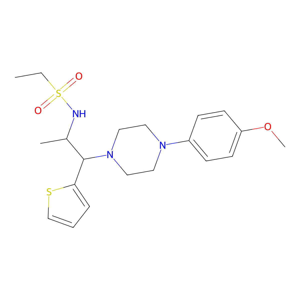N-(1-(4-(4-methoxyphenyl)piperazin-1-yl)-1-(thiophen-2-yl)propan-2-yl)ethanesulfonamide molecular structure, CAS 847381-41-3