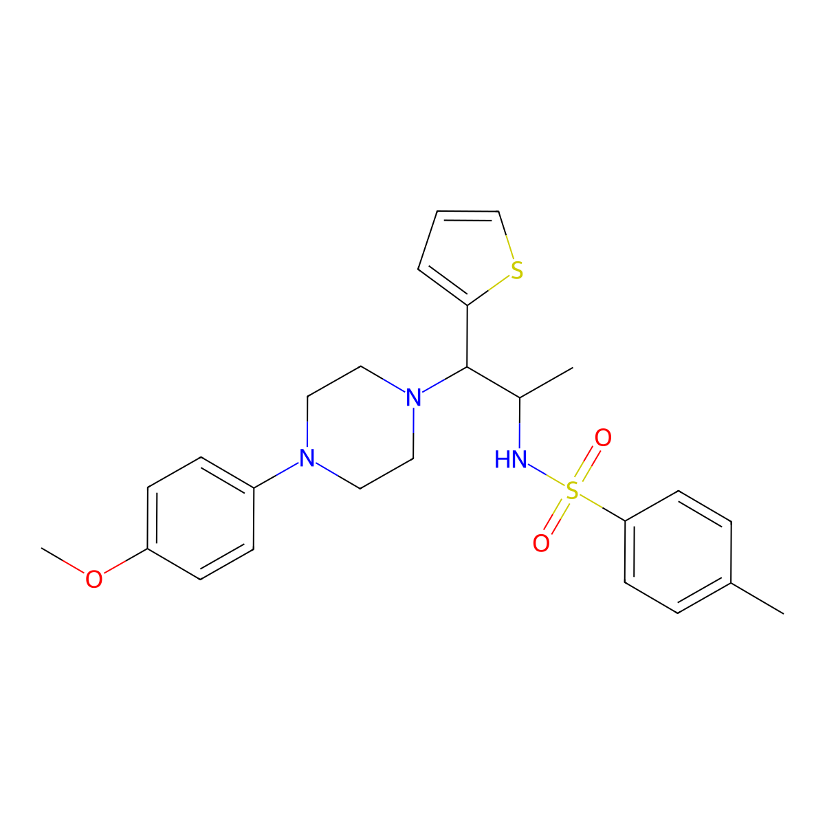 N-(1-(4-(4-methoxyphenyl)piperazin-1-yl)-1-(thiophen-2-yl)propan-2-yl)-4-methylbenzenesulfonamide molecular structure, CAS 847381-43-5