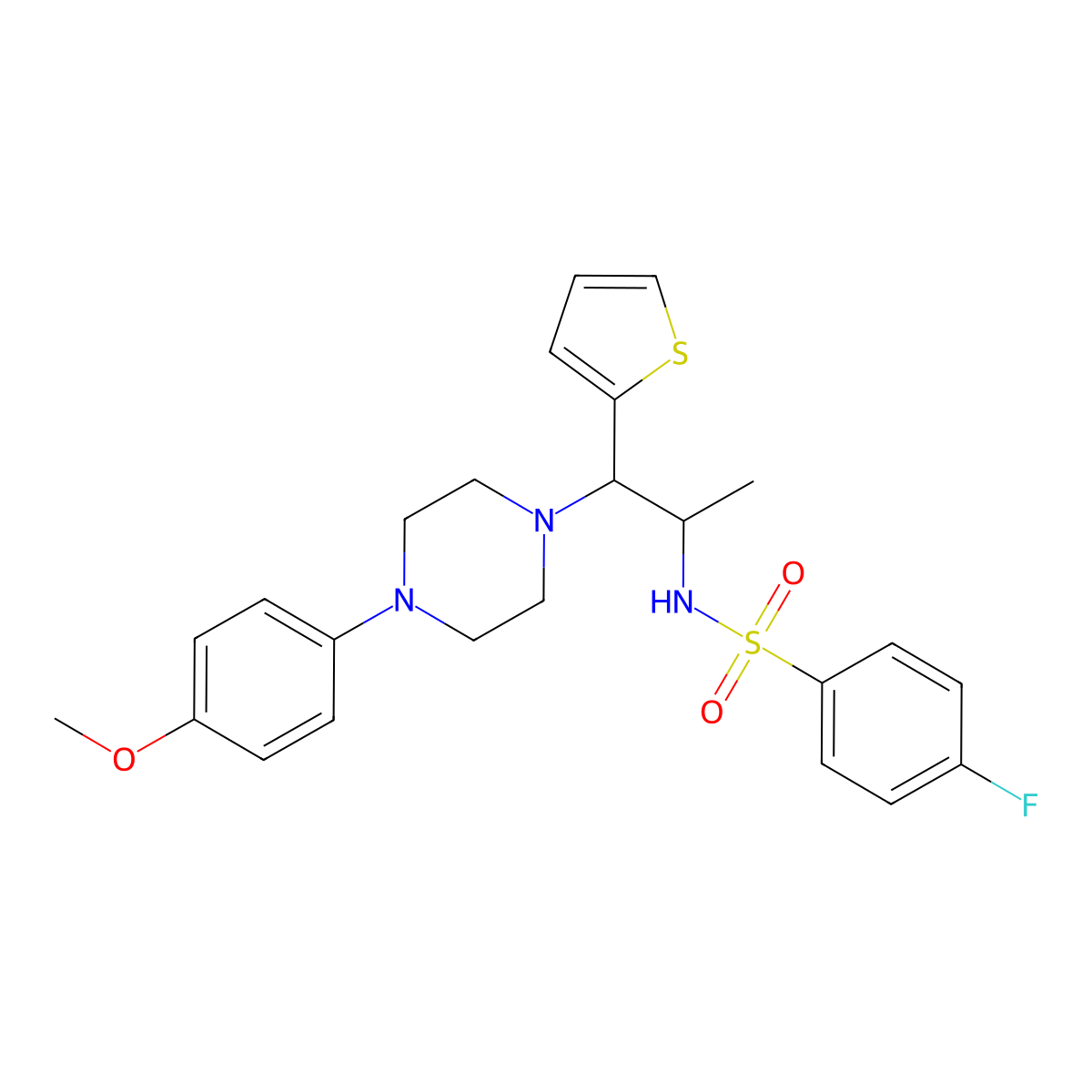 4-fluoro-N-(1-(4-(4-methoxyphenyl)piperazin-1-yl)-1-(thiophen-2-yl)propan-2-yl)benzenesulfonamide molecular structure, CAS 847381-46-8