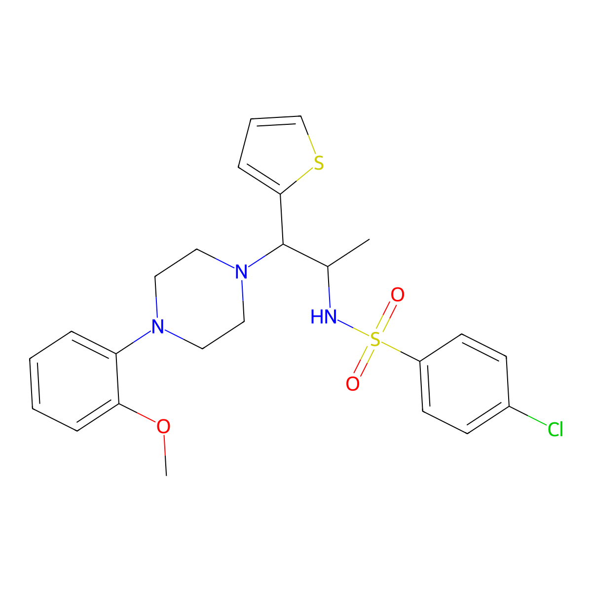 4-chloro-N-(1-(4-(2-methoxyphenyl)piperazin-1-yl)-1-(thiophen-2-yl)propan-2-yl)benzenesulfonamide molecular structure, CAS 847381-49-1