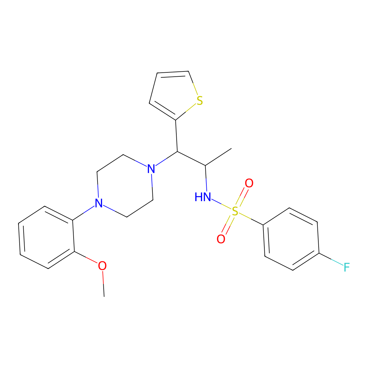 4-fluoro-N-[1-[4-(2-methoxyphenyl)piperazin-1-yl]-1-thiophen-2-ylpropan-2-yl]benzenesulfonamide molecular structure, CAS 847381-50-4