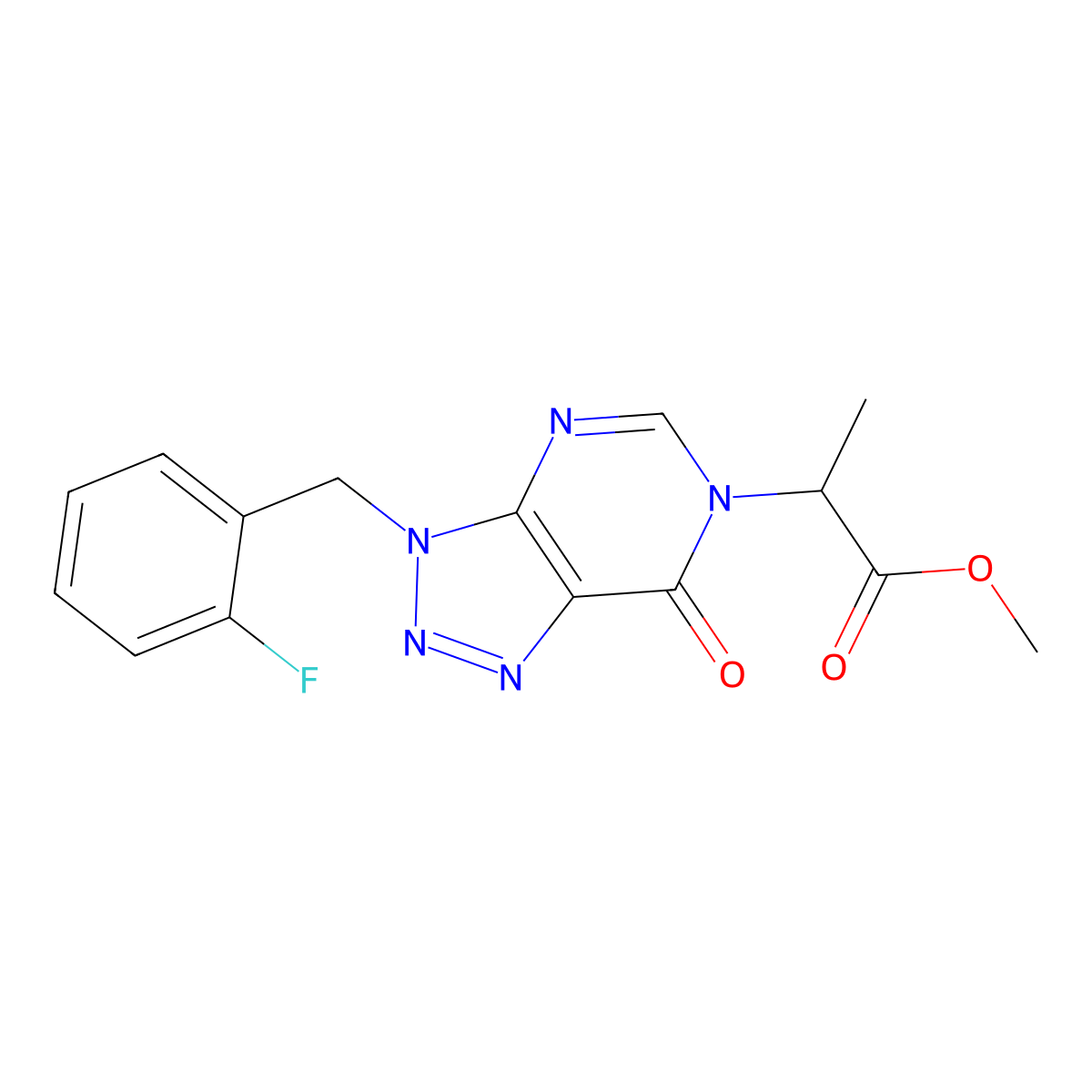 methyl 2-{3-[(2-fluorophenyl)methyl]-7-oxo-3H,6H,7H-[1,2,3]triazolo[4,5-d]pyrimidin-6-yl}propanoate molecular structure, CAS 847383-56-6