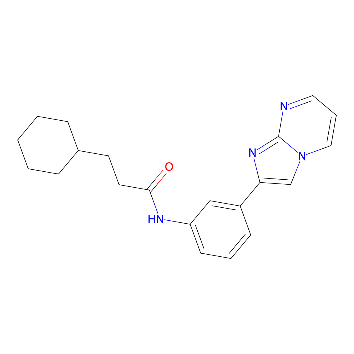 3-cyclohexyl-N-(3-{imidazo[1,2-a]pyrimidin-2-yl}phenyl)propanamide molecular structure, CAS 847387-49-9