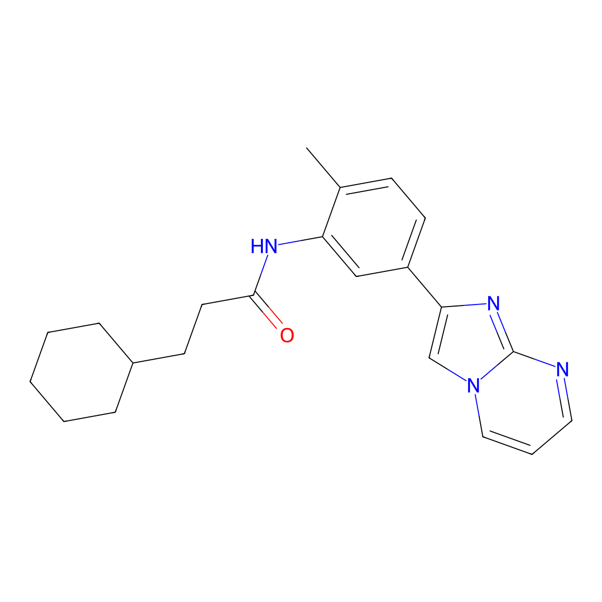 3-cyclohexyl-N-(5-imidazo[1,2-a]pyrimidin-2-yl-2-methylphenyl)propanamide molecular structure, CAS 847387-72-8