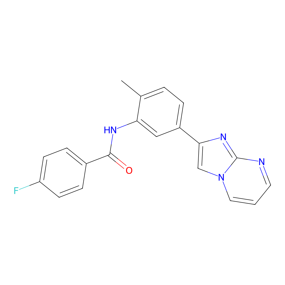 4-Fluoro-N-(5-{imidazo[1,2-A]pyrimidin-2-YL}-2-methylphenyl)benzamide molecular structure, CAS 847387-83-1