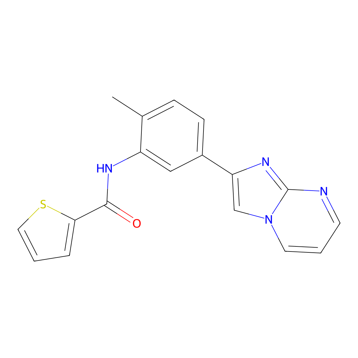 N-(5-imidazo[1,2-a]pyrimidin-2-yl-2-methylphenyl)thiophene-2-carboxamide molecular structure, CAS 847387-90-0