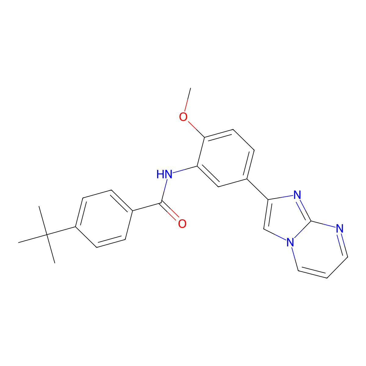 4-tert-butyl-N-(5-imidazo[1,2-a]pyrimidin-2-yl-2-methoxyphenyl)benzamide molecular structure, CAS 847388-02-7